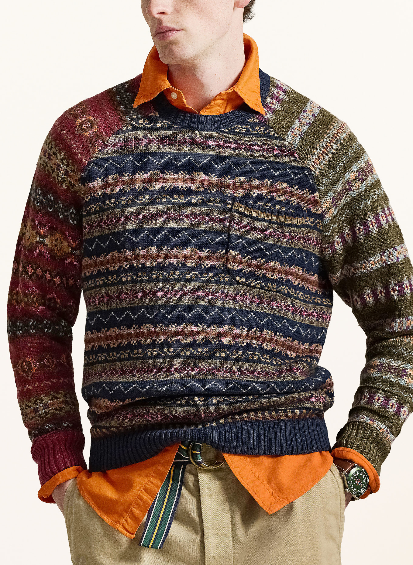 POLO RALPH LAUREN Trui met linnen: DONKERBLAUW / DONKERROOD / KAKI