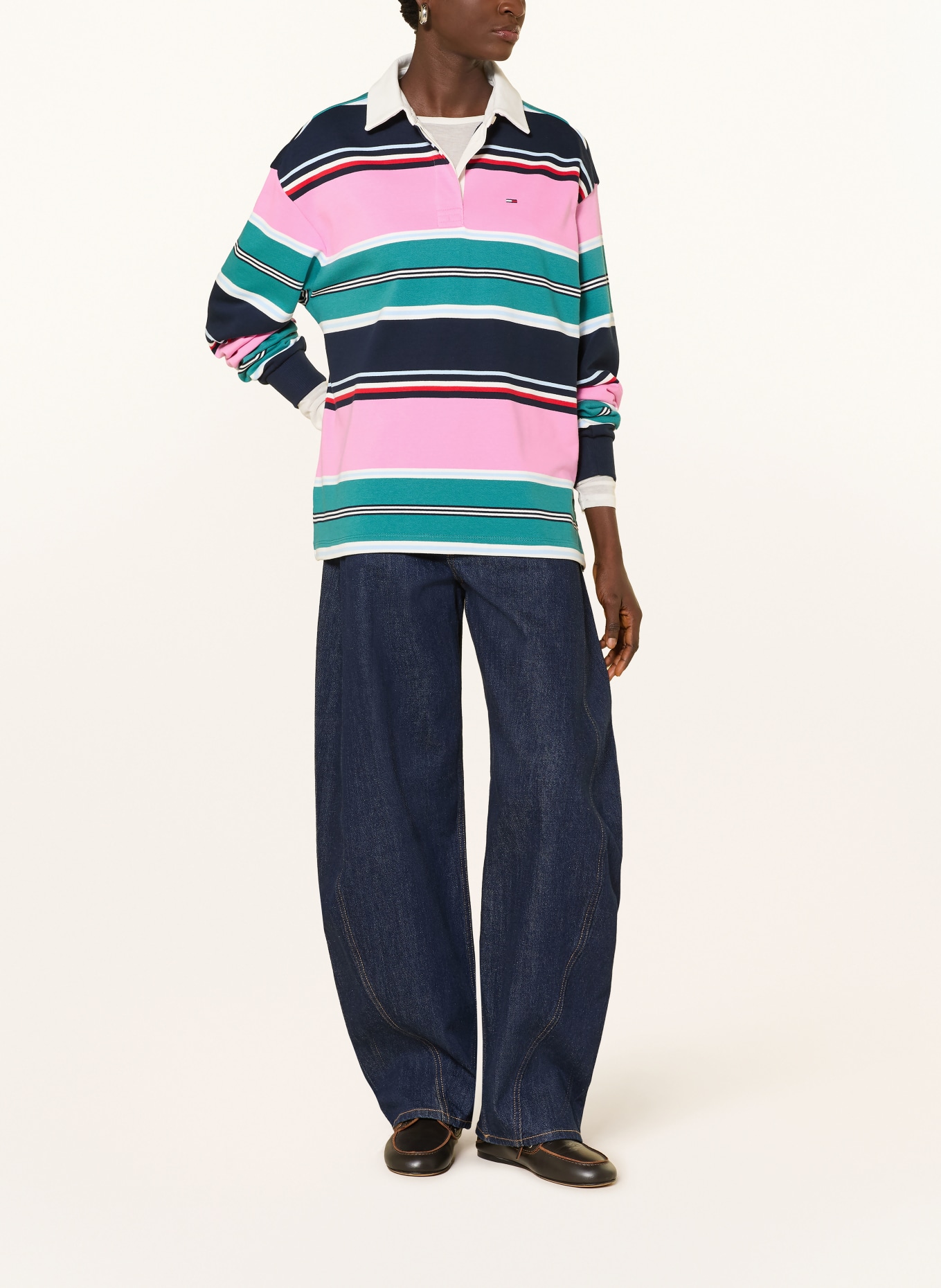 TOMMY JEANS maillot de rugby: ROSE / VERT / BLEU FONCÉ