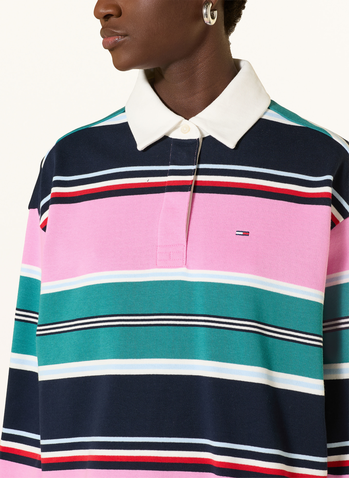 TOMMY JEANS maillot de rugby: ROSE / VERT / BLEU FONCÉ