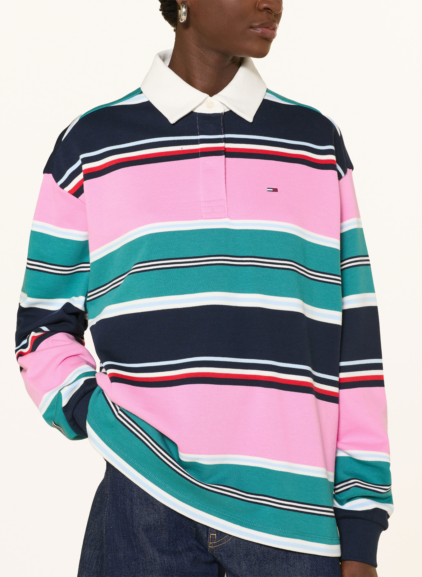 TOMMY JEANS maillot de rugby: ROSE / VERT / BLEU FONCÉ