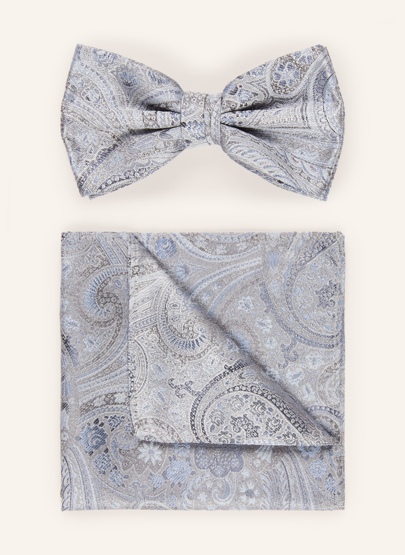 Sterlington Set: Fliege und Einstecktuch: BLAU / GRAU