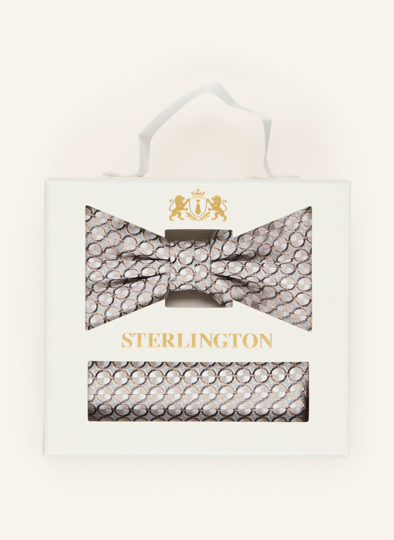Sterlington Set: Fliege und Einstecktuch: BEIGE / DUNKELGRAU