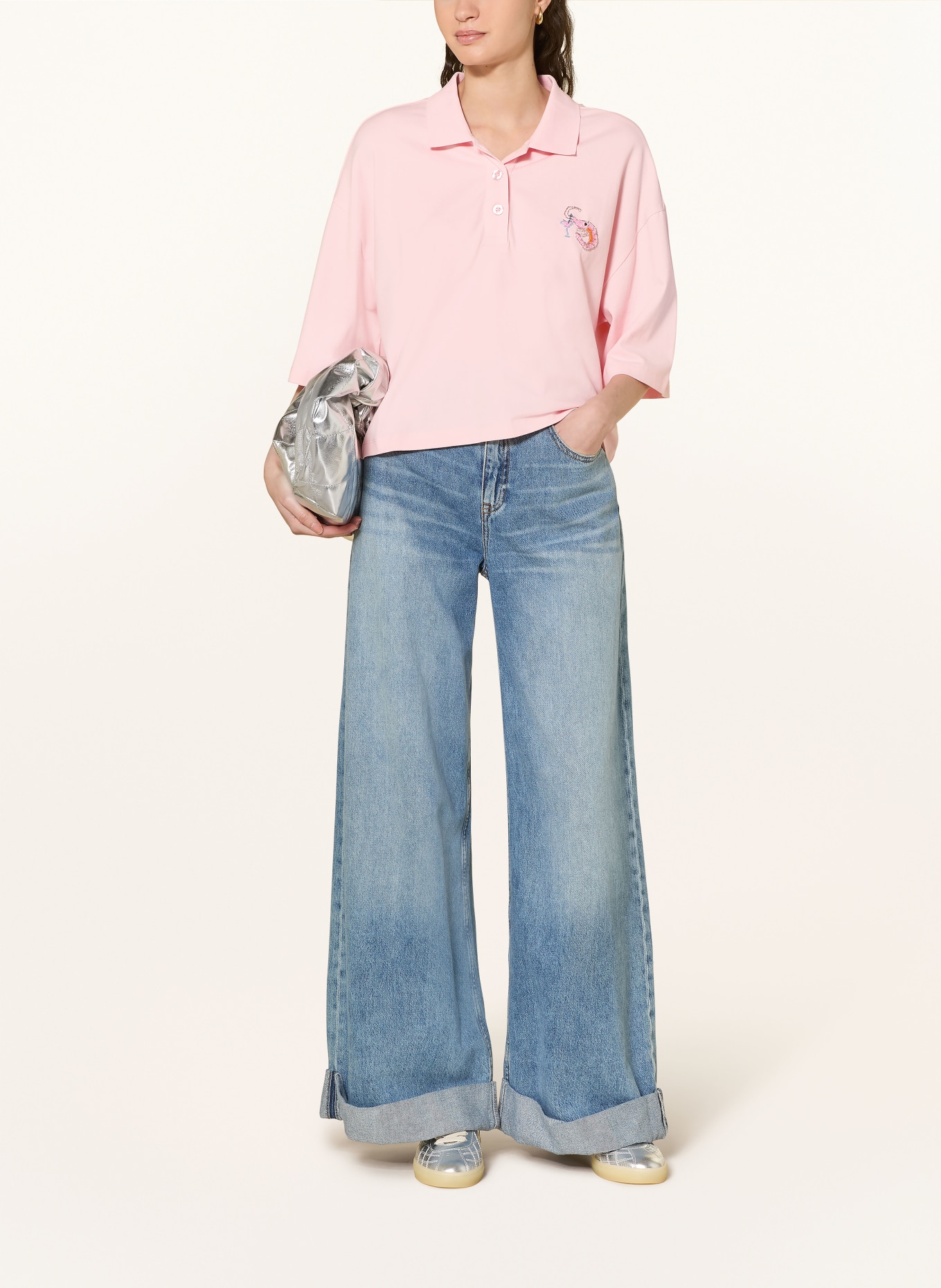 Smith & Soul Piqué-Poloshirt mit Schmuckperlen: ROSA
