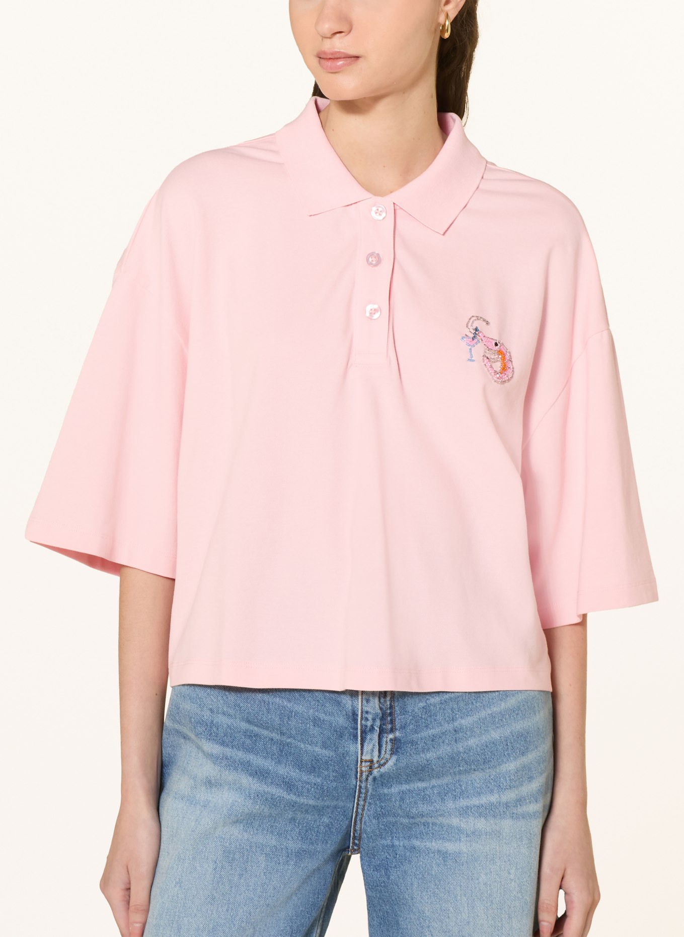 Smith & Soul Piqué-Poloshirt mit Schmuckperlen: ROSA