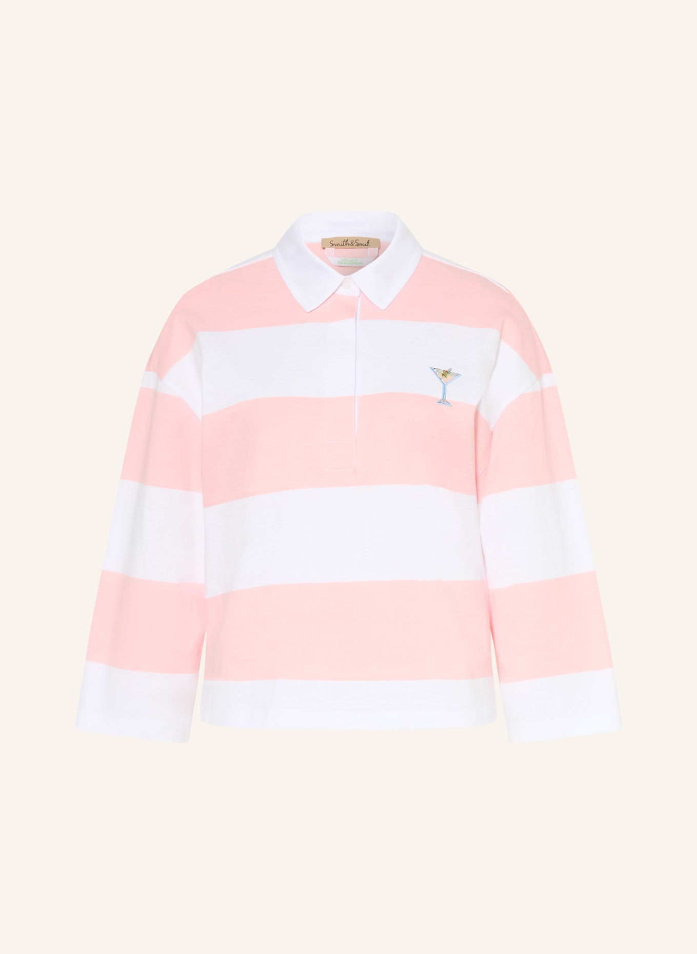 Smith & Soul Jersey poloshirt met sieradenparels: ROZE / WIT