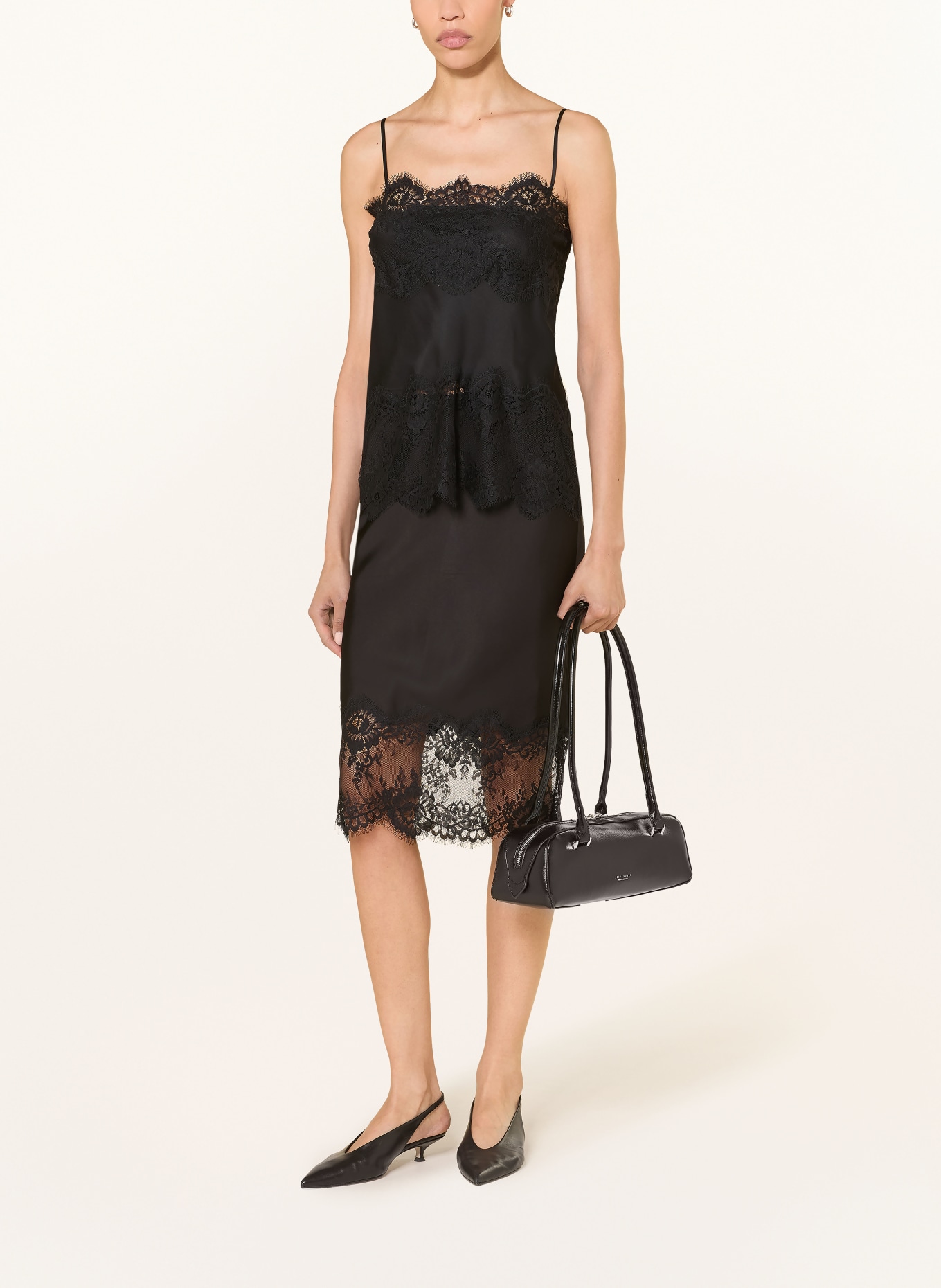 Herskind LINNEA Satin Top with Lace: BLACK