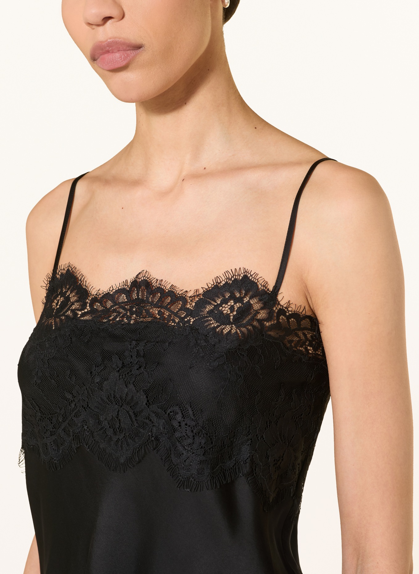 Herskind LINNEA Satin Top with Lace: BLACK