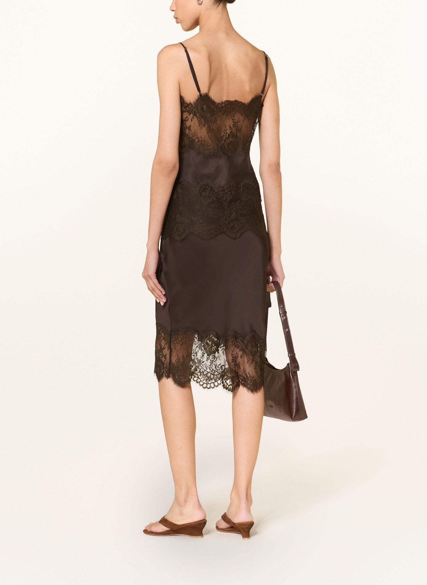 Herskind LINNEA Satin Top with Lace: DARK BROWN / DARK GREEN