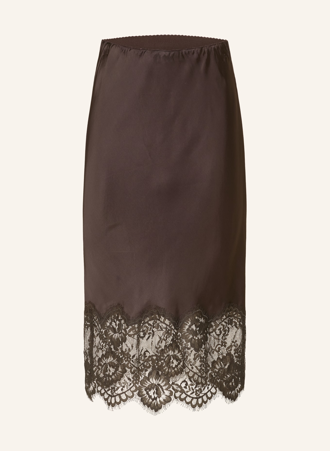 Herskind Satynowa spódnica HERBERT z koronką: CIEMNOBRĄZOWY
