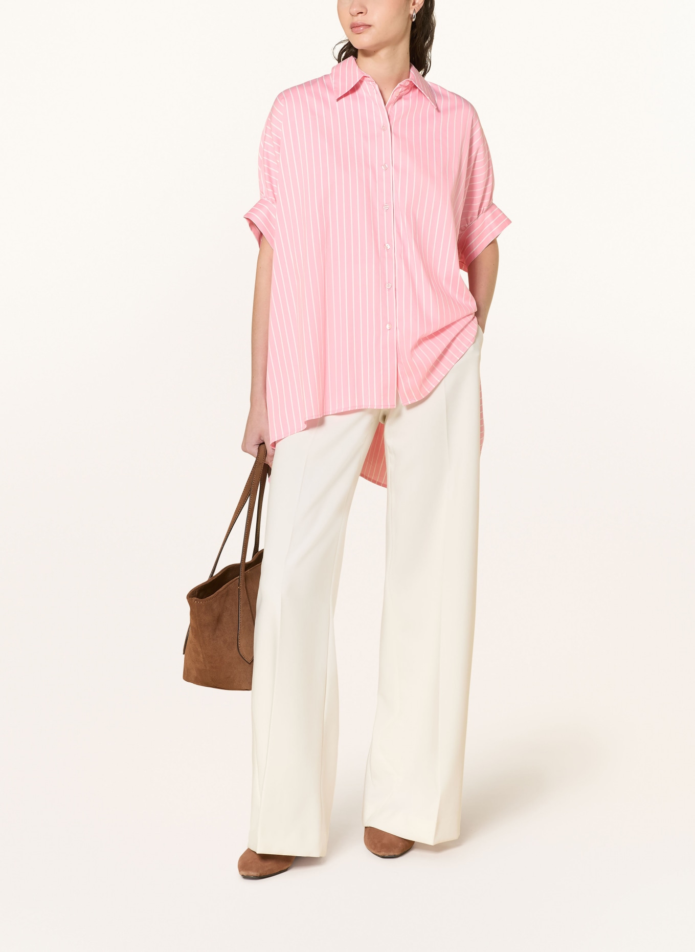 Smith & Soul Oversized overhemdblouse: ROZE / WIT