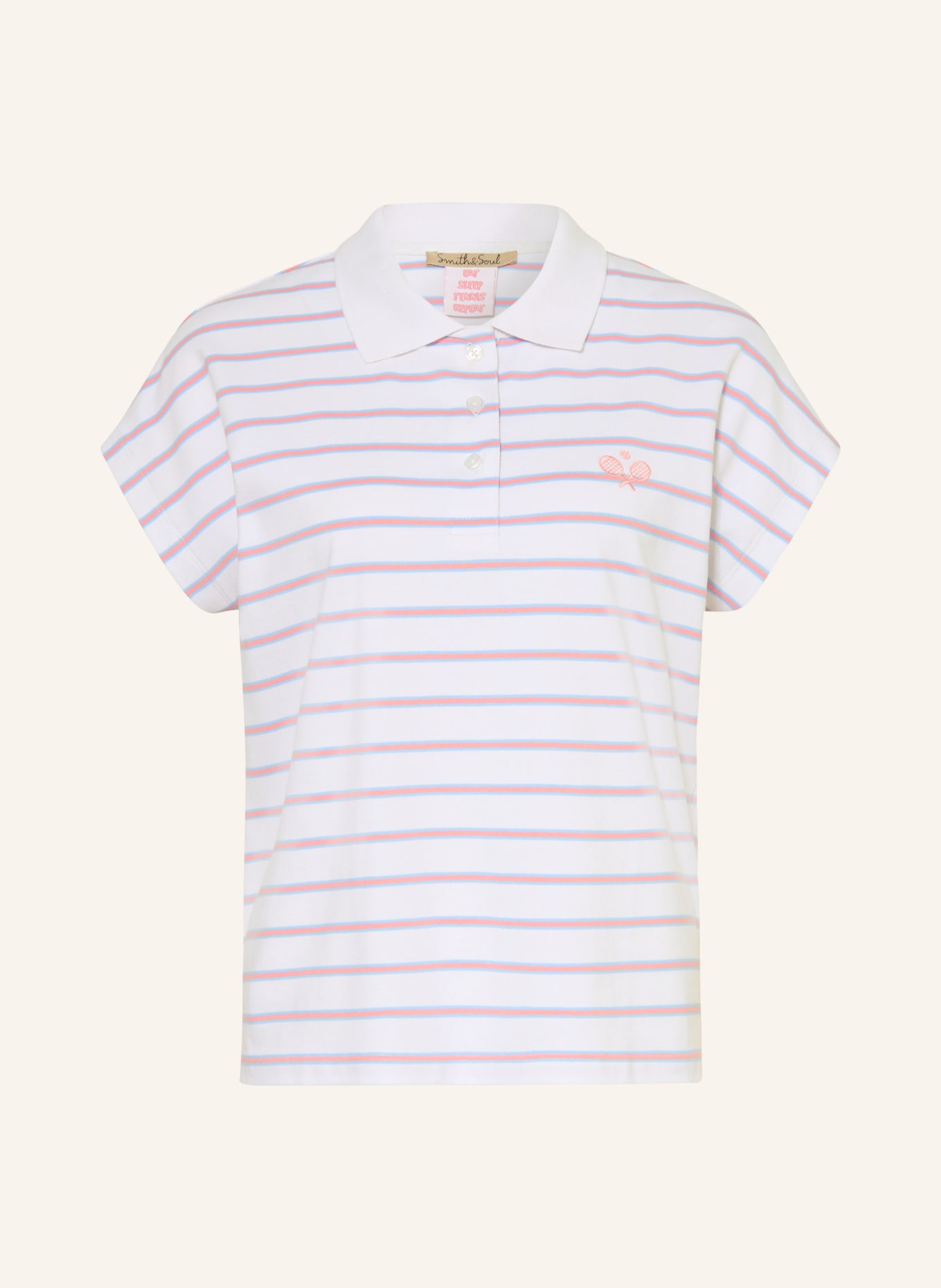 Smith & Soul Piqué poloshirt: WIT / ROZE / LICHTBLAUW