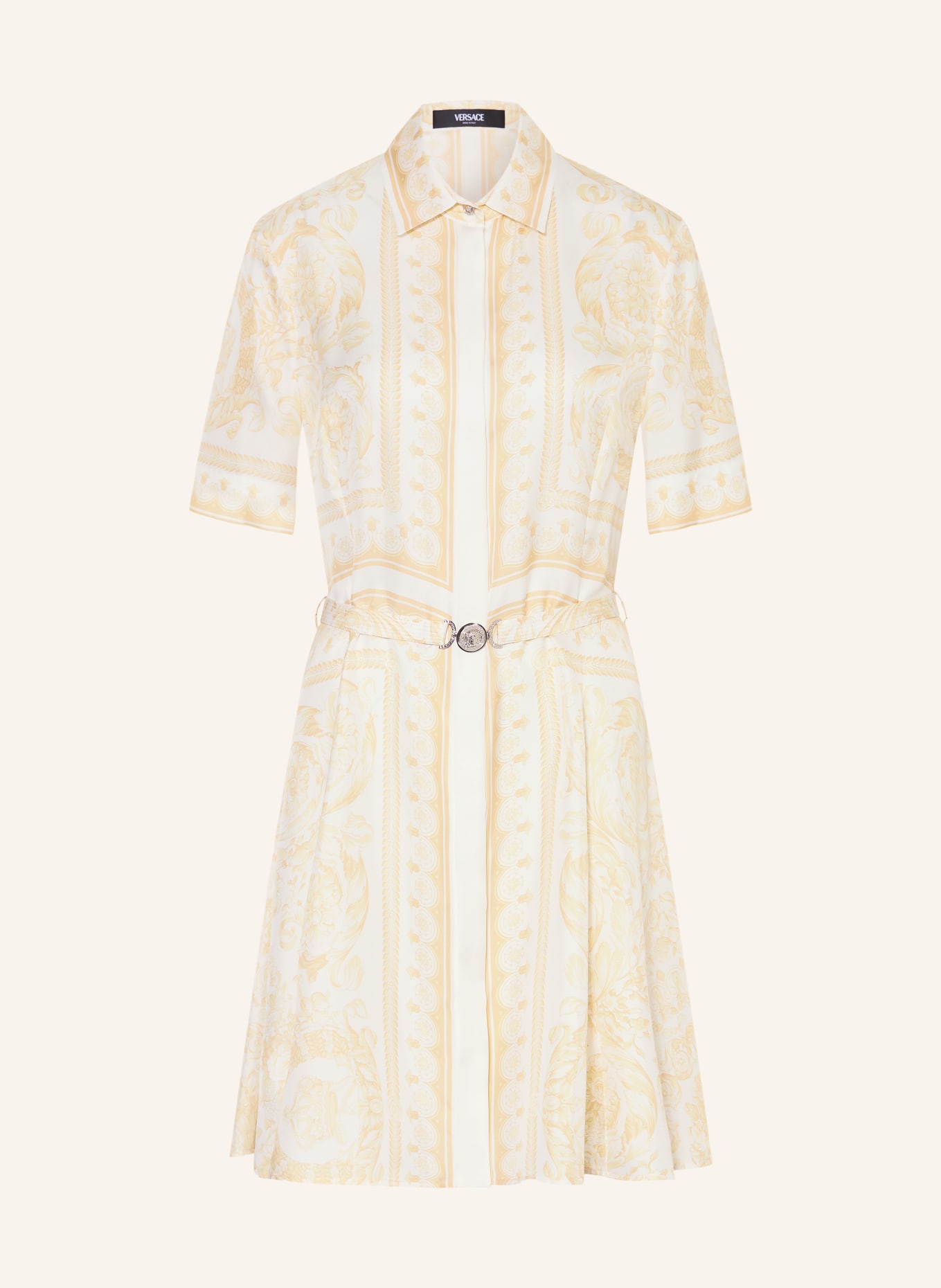 VERSACE Hemdblusenkleid aus Seide: WEISS / HELLGELB