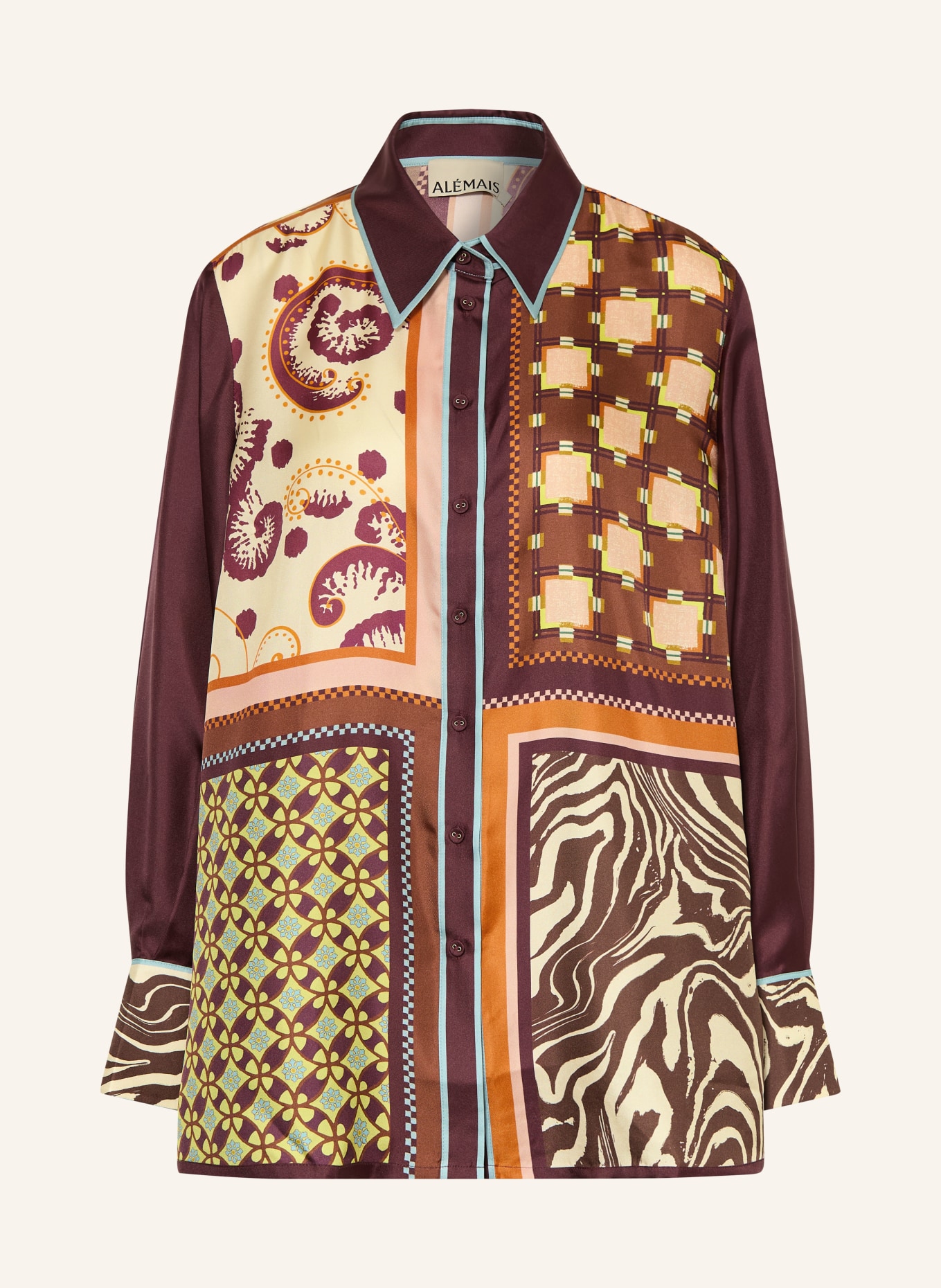 ALÉMAIS Chemisier WILSON en soie: ROUGE FONCÉ / ROSE / BLEU CLAIR