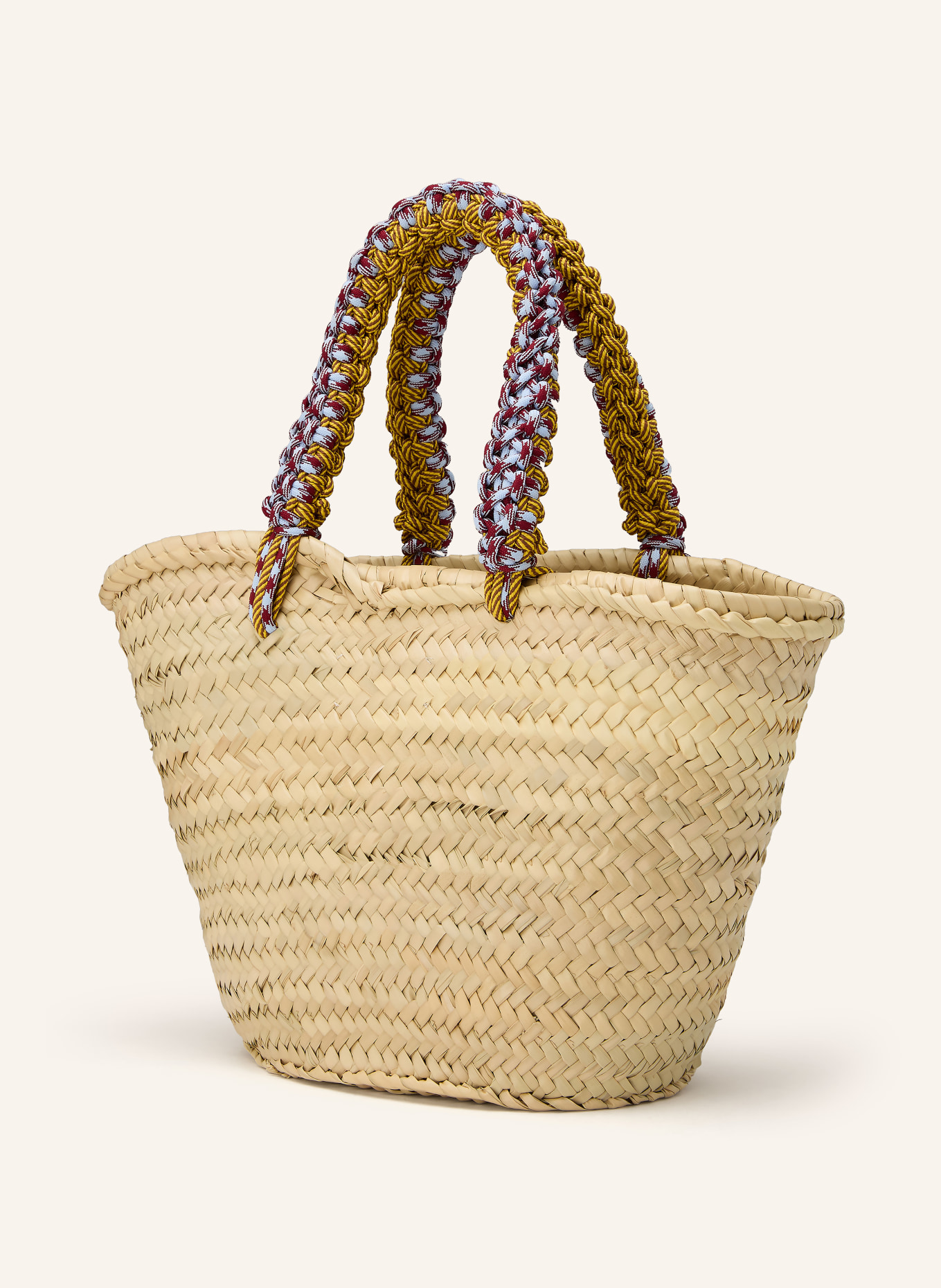 ALÉMAIS Sac cabas TOUCAN TANGO MACRAME MIDI: CHAMEAU / ROUGE FONCÉ / JAUNE