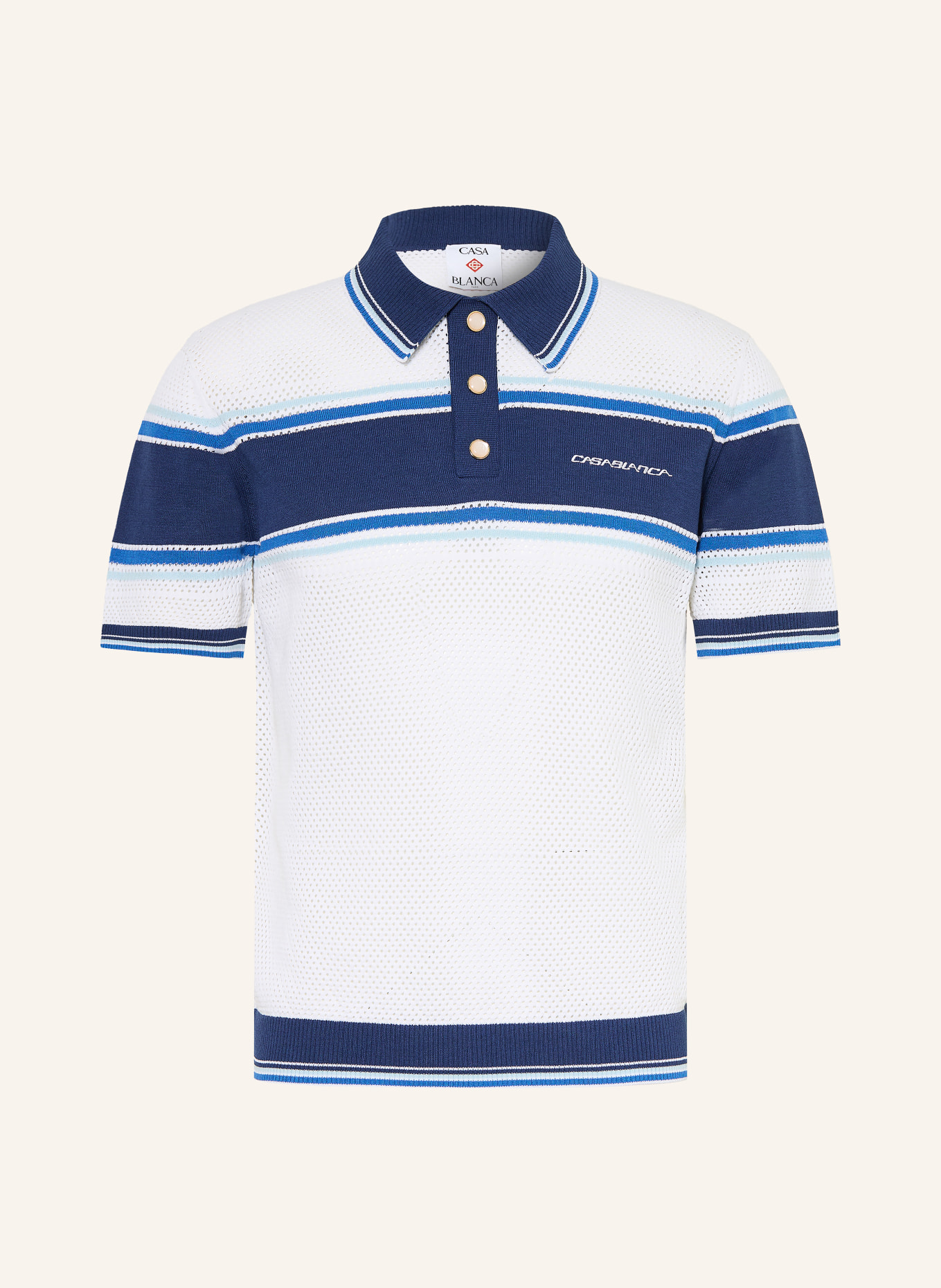 Casablanca Gebreid poloshirt: WIT / BLAUW
