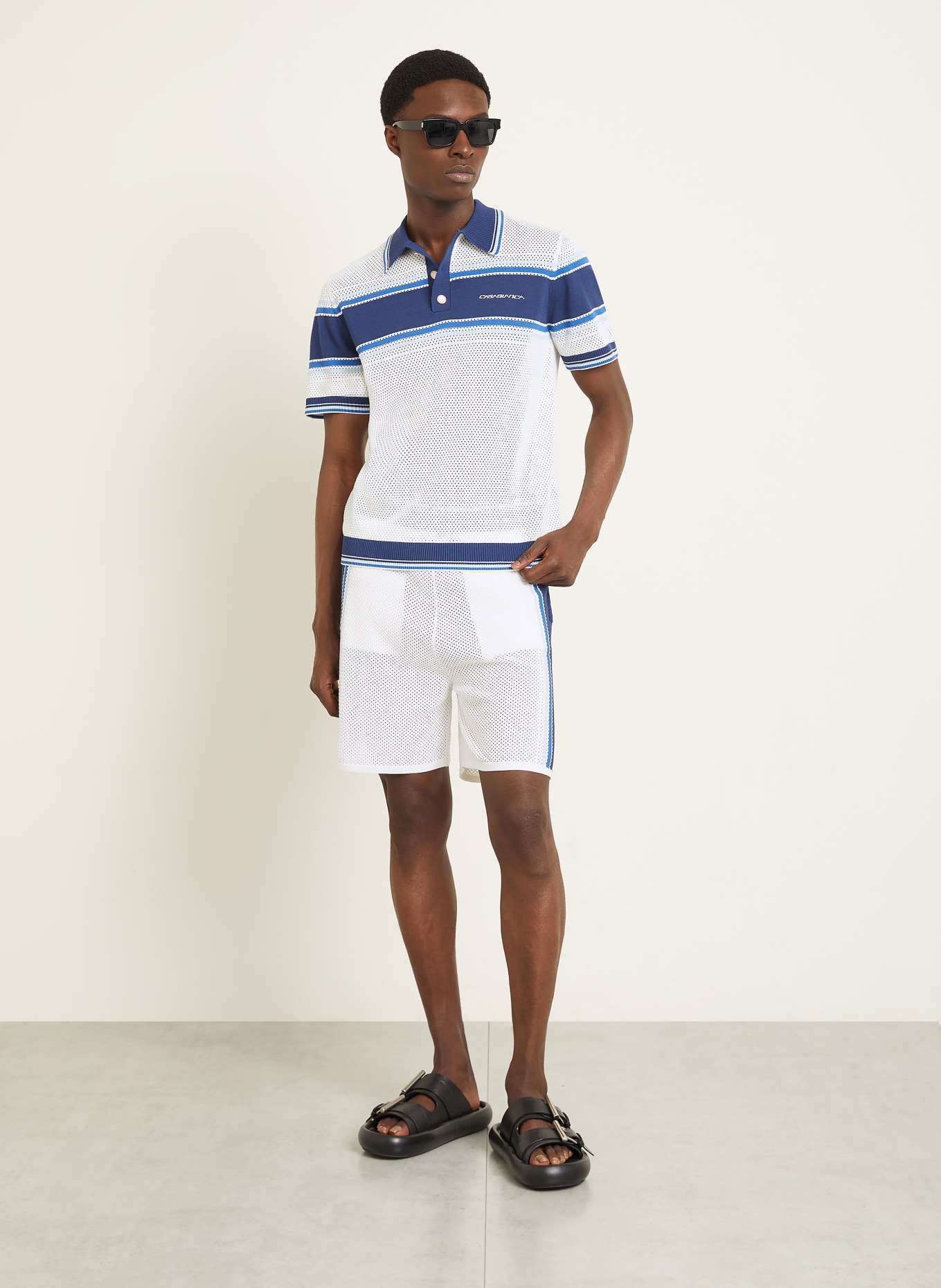 Casablanca Gebreid poloshirt: WIT / BLAUW