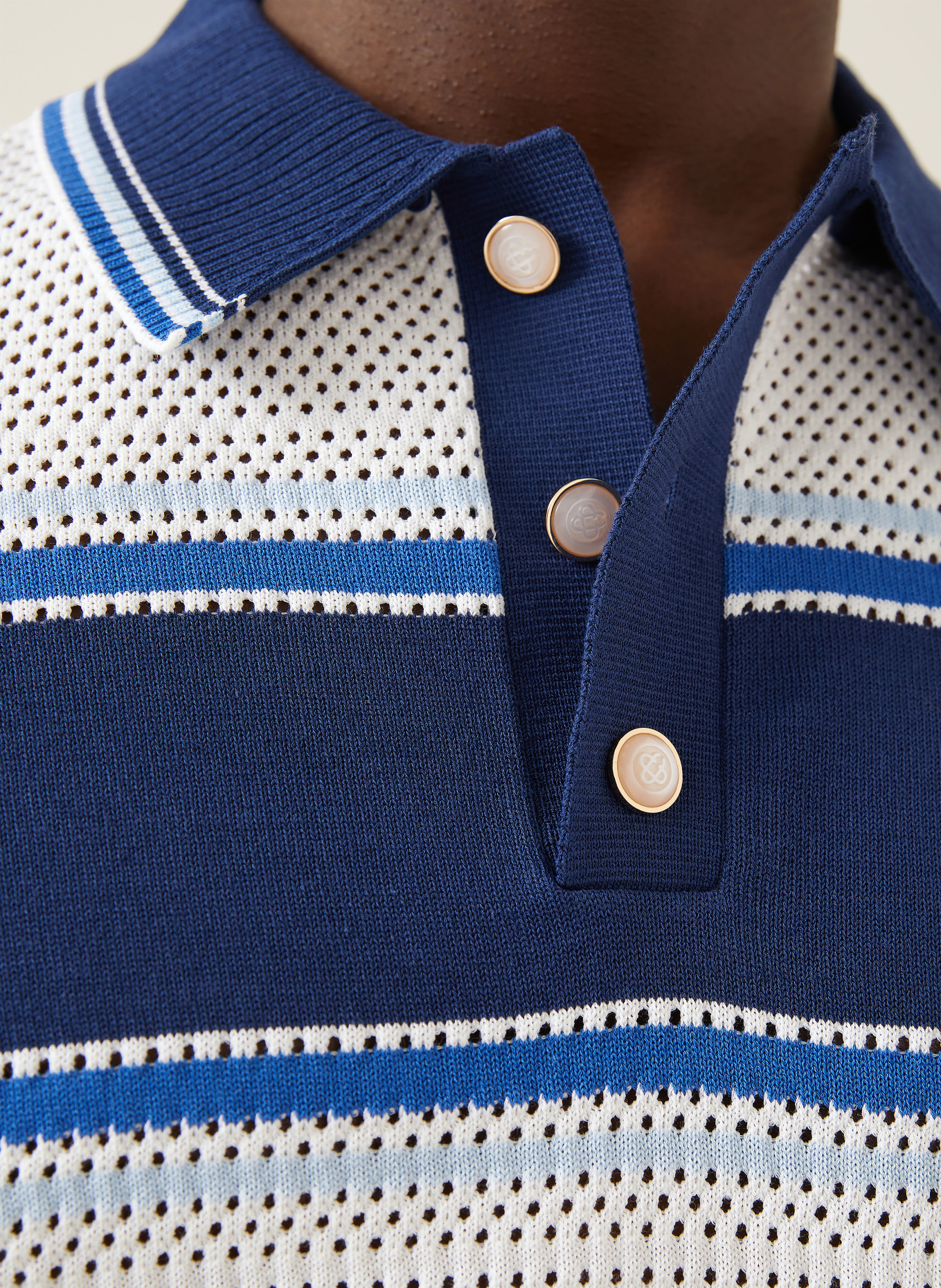 Casablanca Gebreid poloshirt: WIT / BLAUW