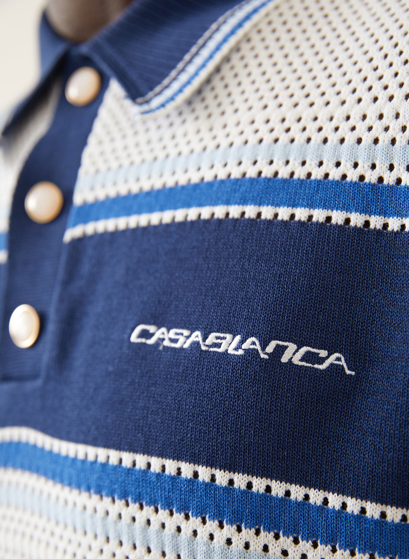 Casablanca Gebreid poloshirt: WIT / BLAUW