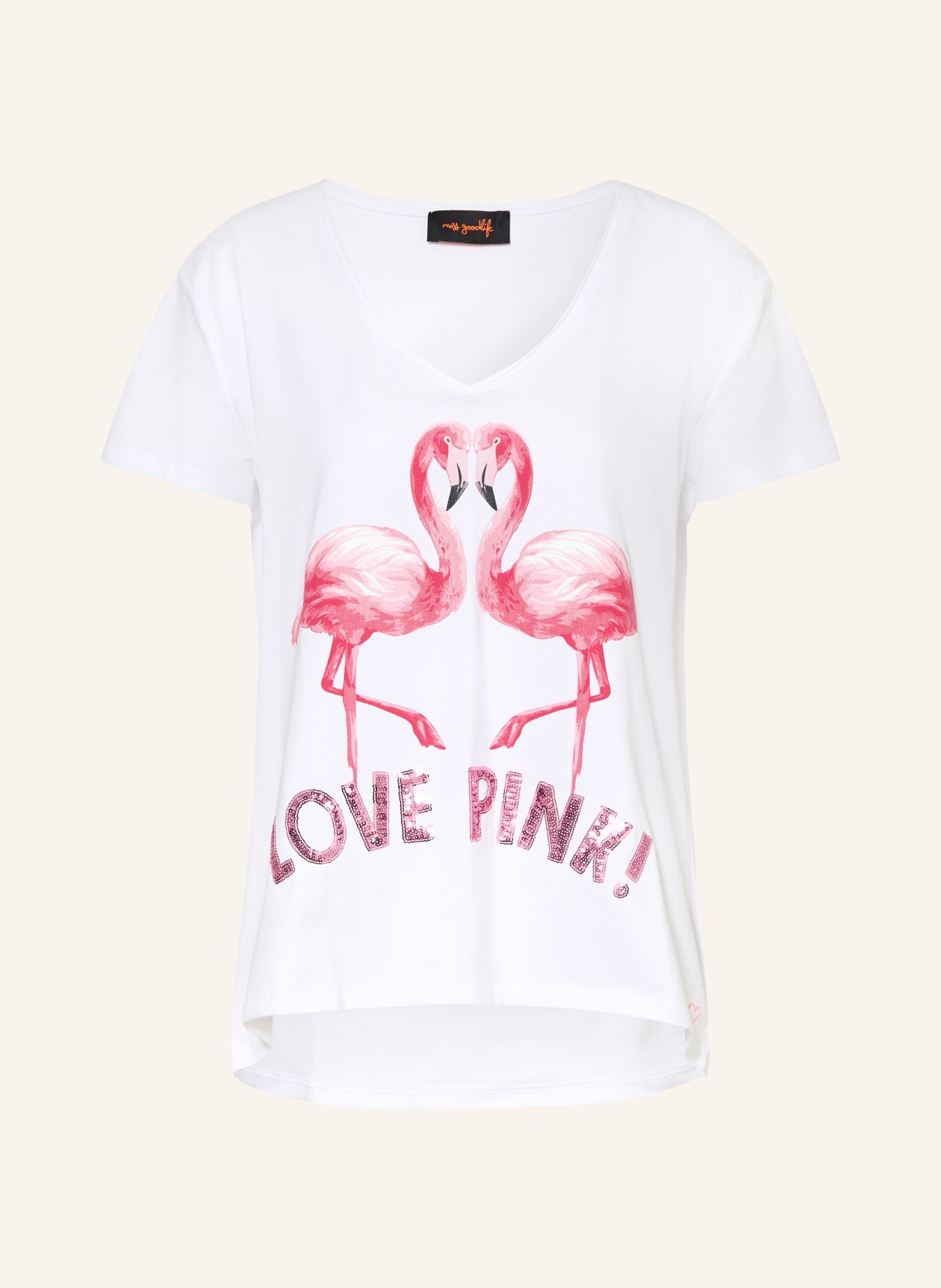 miss goodlife T-shirt met pailletten: WIT / ROZE / NEONROZE