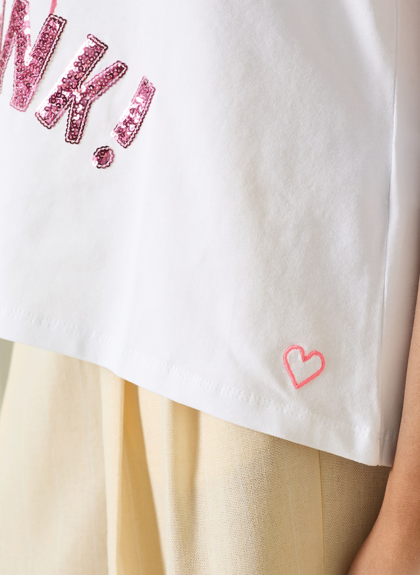 miss goodlife T-shirt met pailletten: WIT / ROZE / NEONROZE