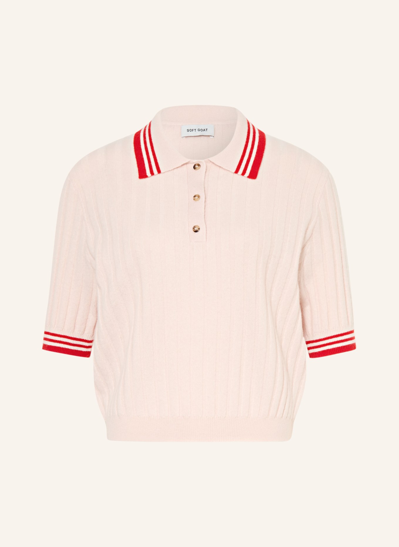 SOFT GOAT Strick-Poloshirt aus Cashmere: HELLROSA / ROT