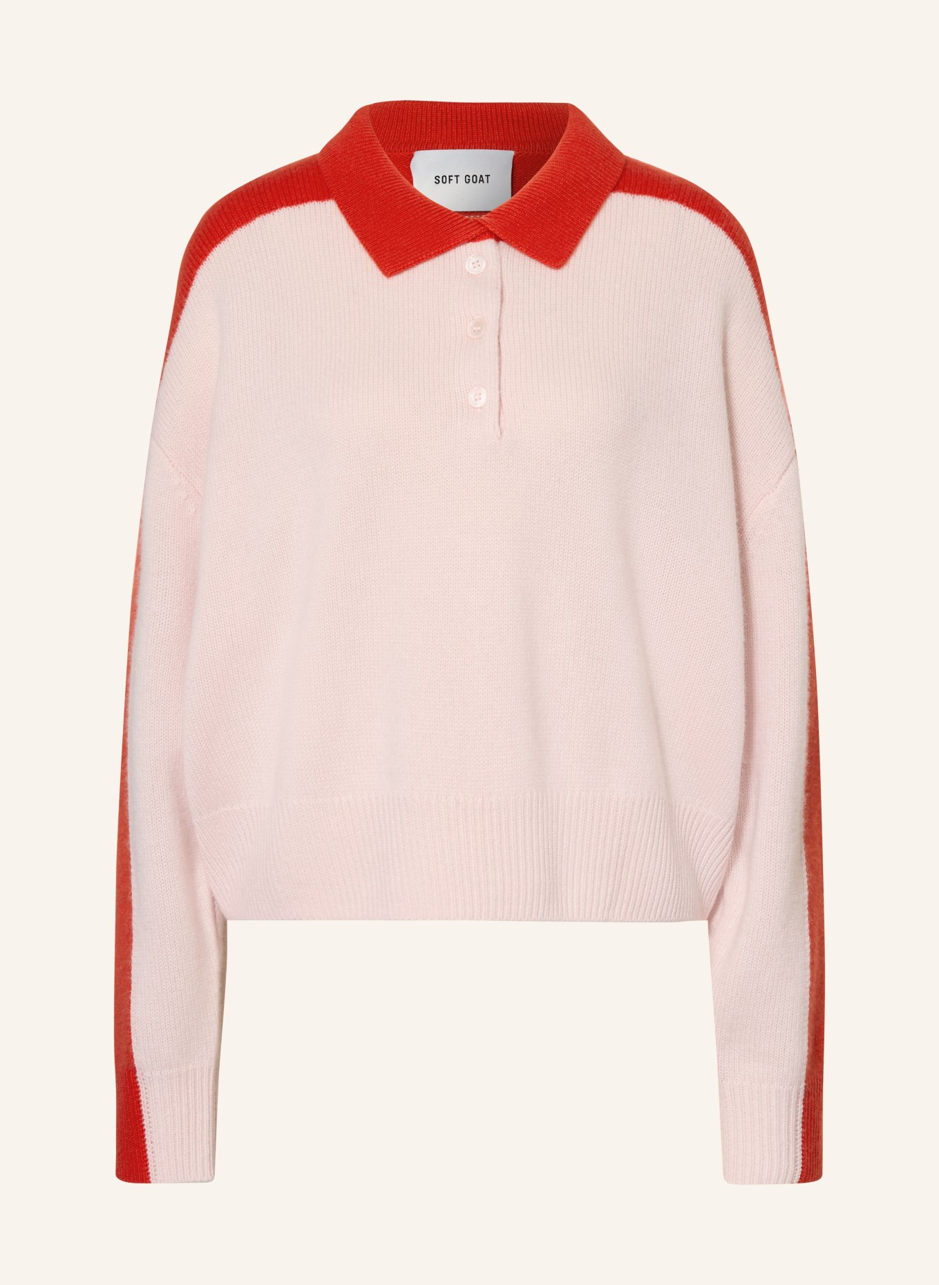 SOFT GOAT Strick-Poloshirt aus Cashmere: HELLROSA / ROT