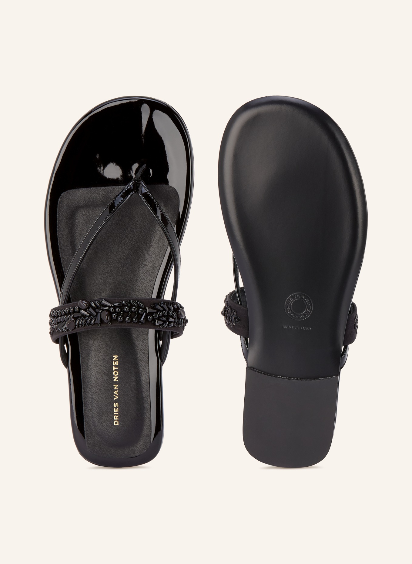 DRIES VAN NOTEN Klapki z rozdzielaczami palców i kamyczkami: CZARNY