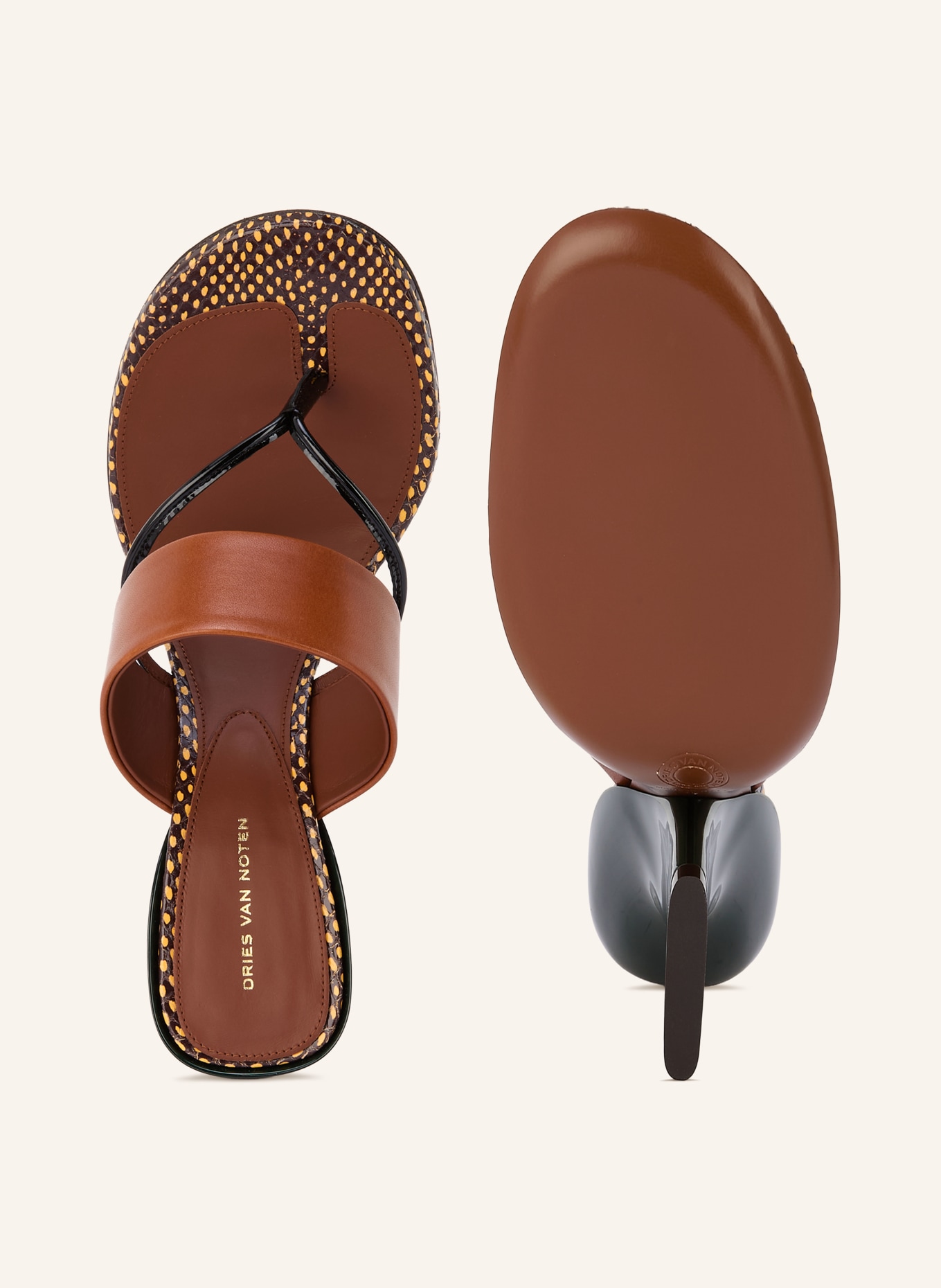 DRIES VAN NOTEN toe separators: BROWN / DARK GREEN