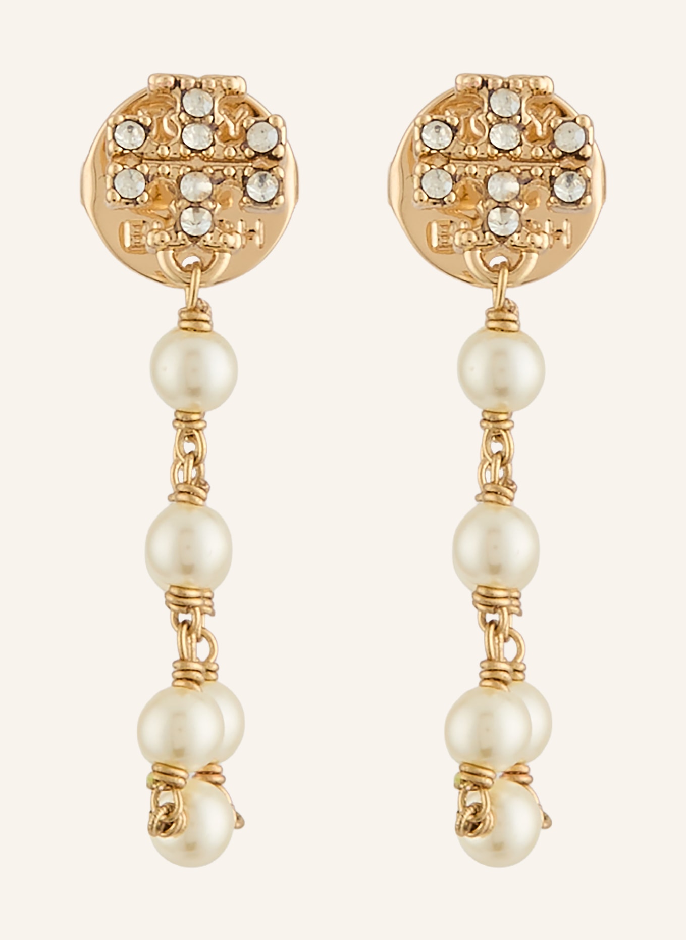 TORY BURCH Náušnice KIRA: ZLATÁ / BÍLÁ