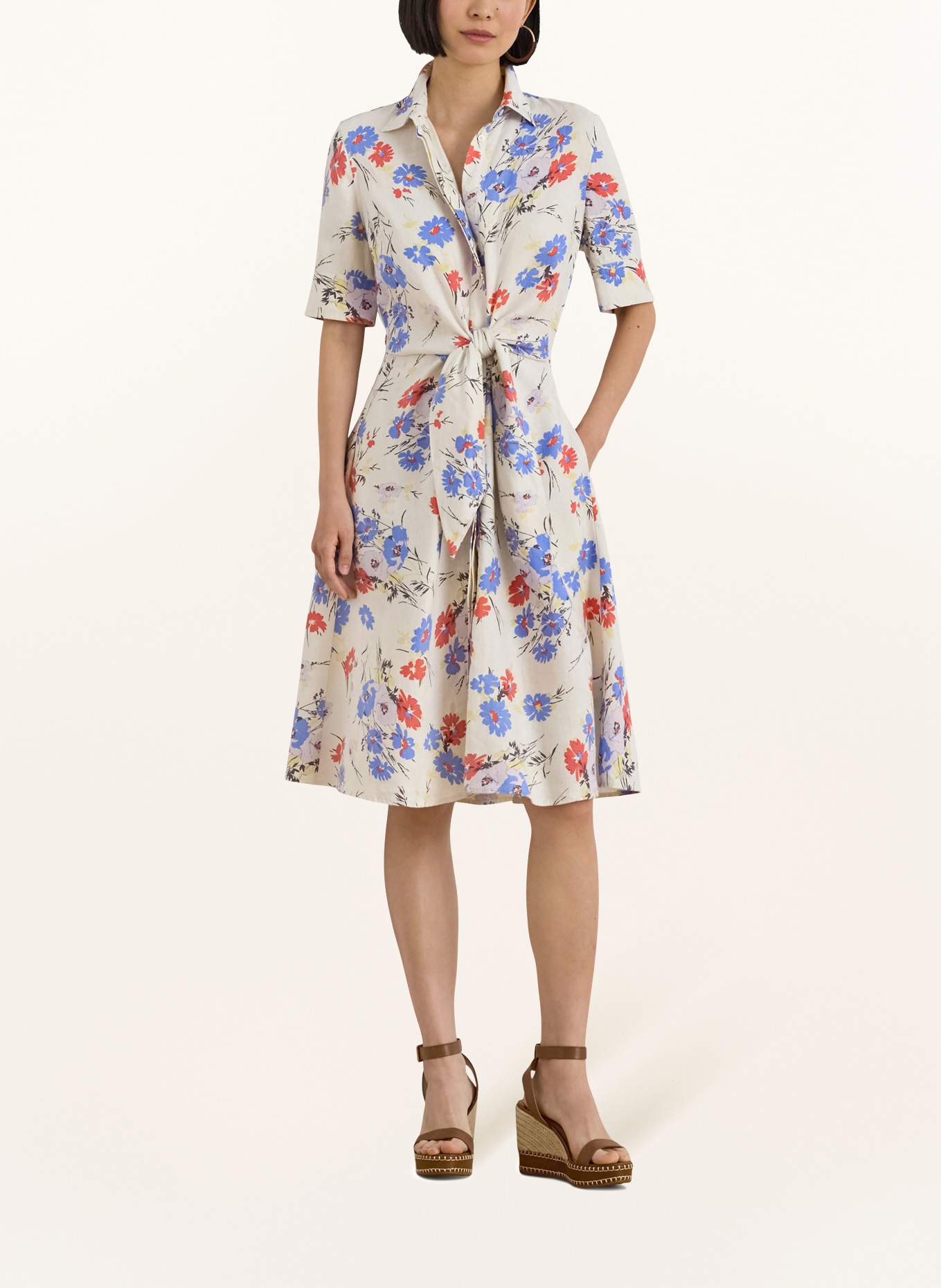 LAUREN RALPH LAUREN Robe chemise en lin: CRÈME / ROUGE / BLEU