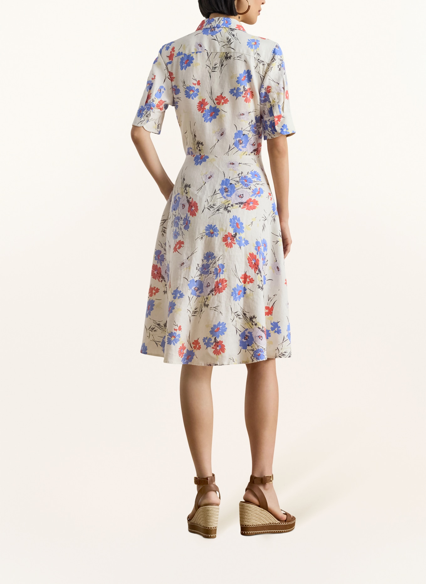 LAUREN RALPH LAUREN Robe chemise en lin: CRÈME / ROUGE / BLEU