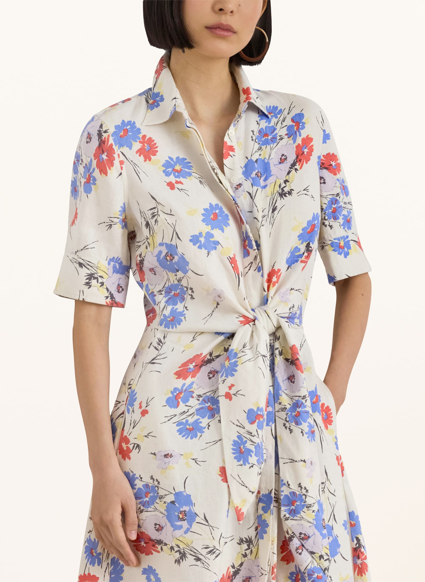 LAUREN RALPH LAUREN Robe chemise en lin: CRÈME / ROUGE / BLEU