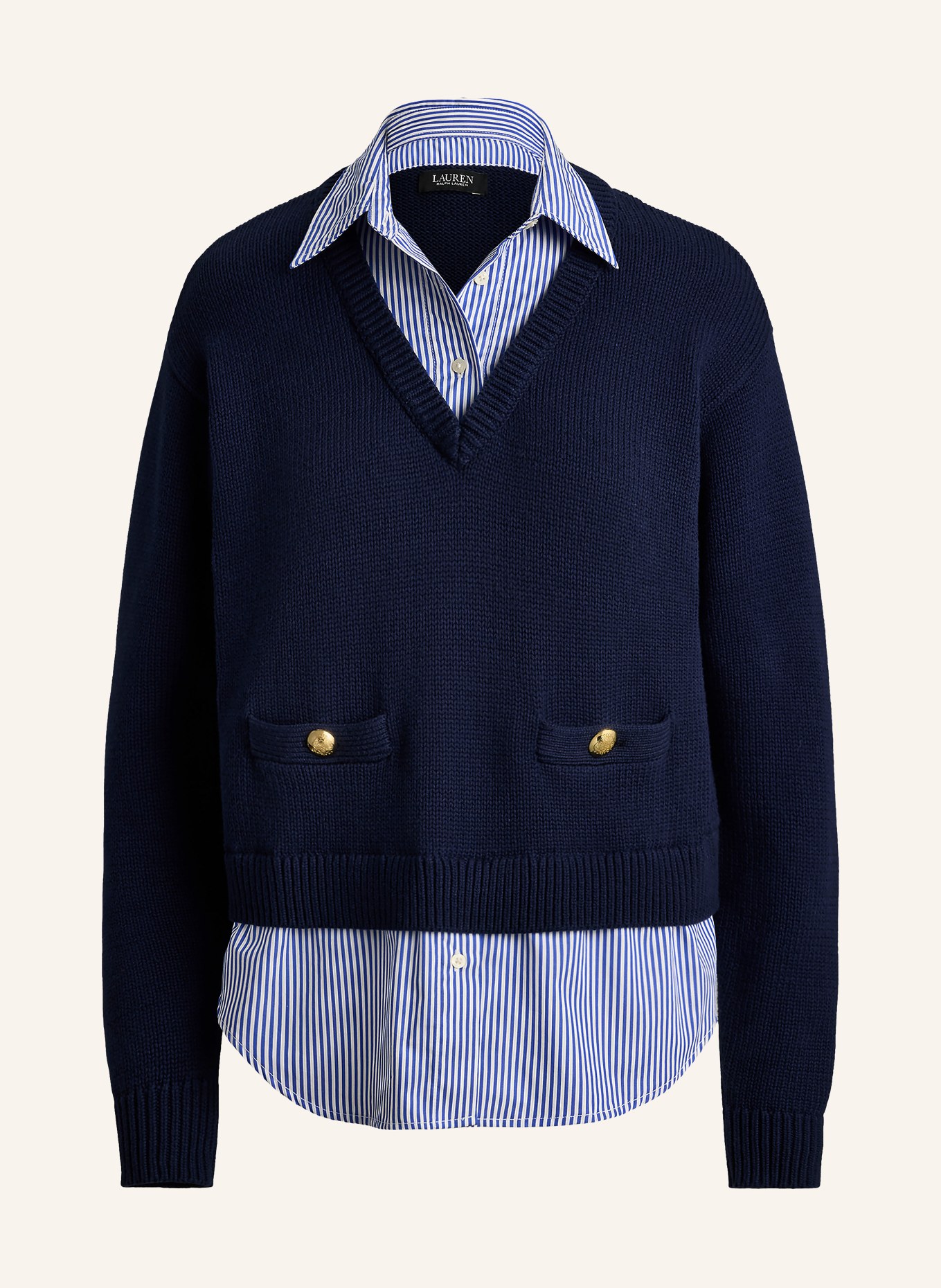 LAUREN RALPH LAUREN Pull en mélange de matières: BLEU FONCÉ / BLEU / BLANC