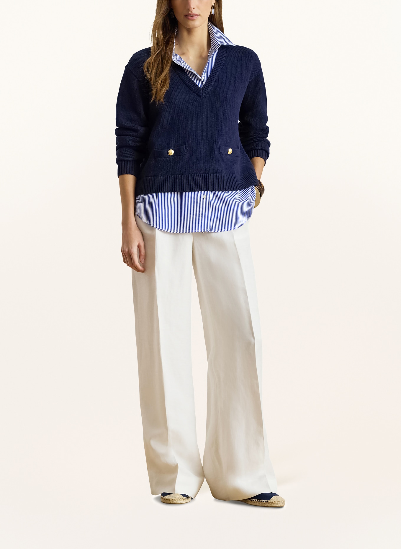 LAUREN RALPH LAUREN Pull en mélange de matières: BLEU FONCÉ / BLEU / BLANC