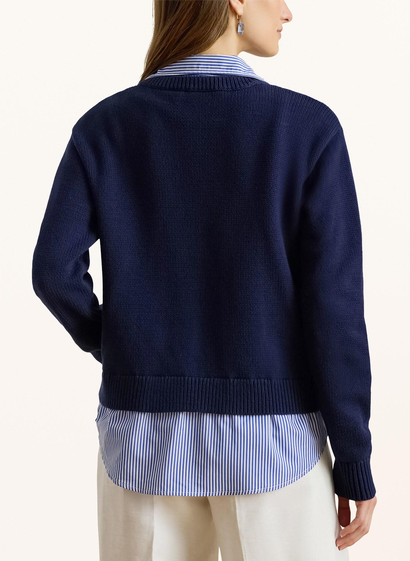 LAUREN RALPH LAUREN Pull en mélange de matières: BLEU FONCÉ / BLEU / BLANC