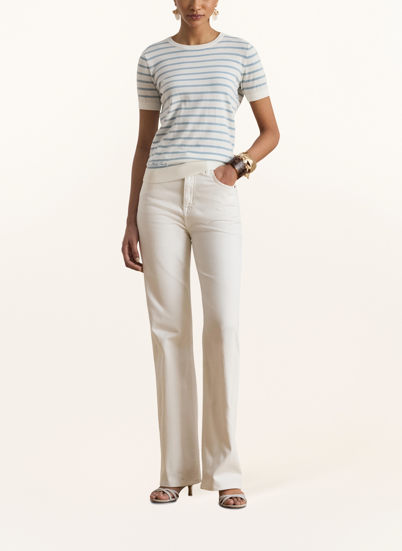 LAUREN RALPH LAUREN Bluzka z dzianiny: BIAŁY / JASNONIEBIESKI