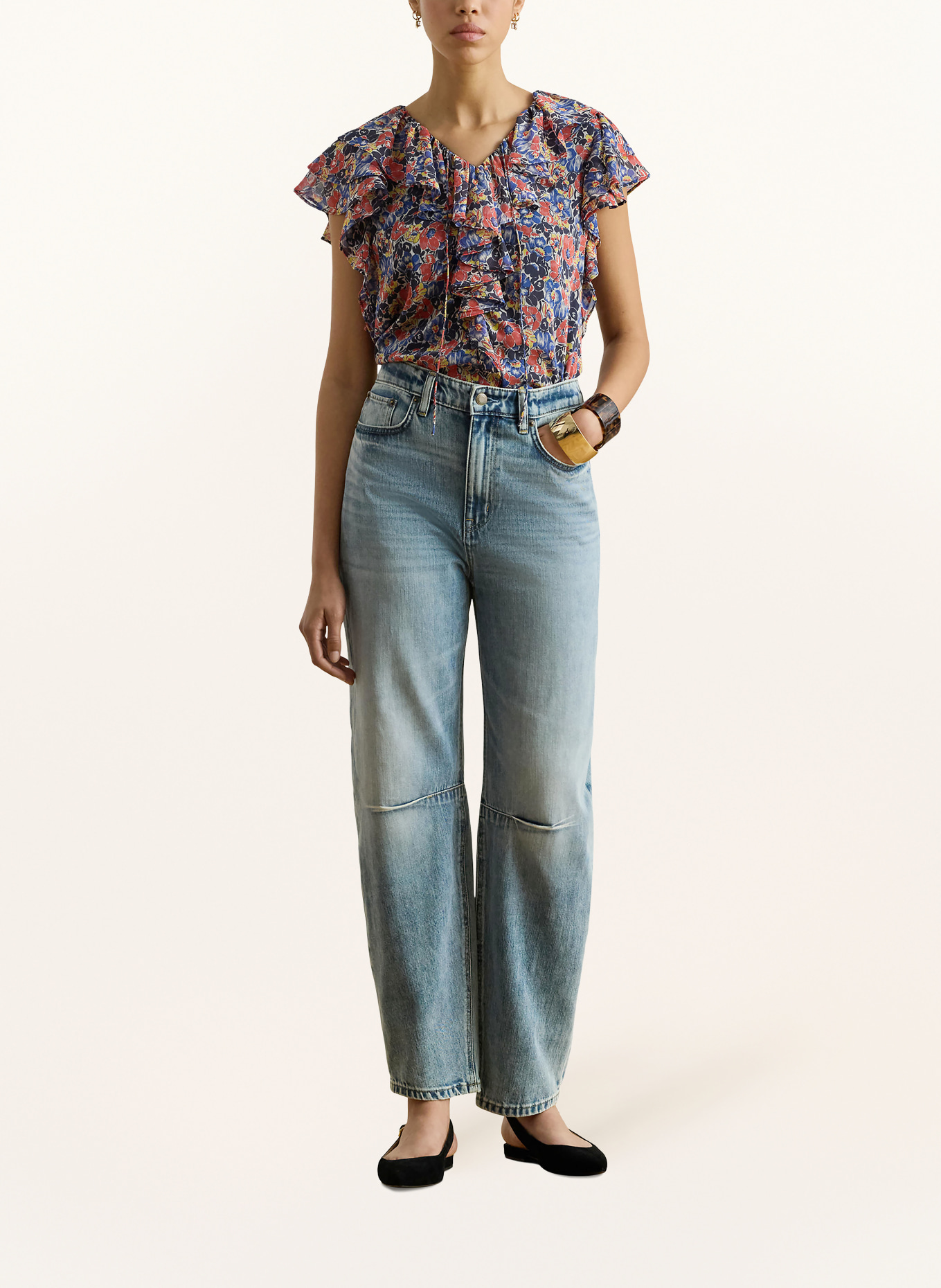 LAUREN RALPH LAUREN Chemisier à volants: BLEU / ROUGE / JAUNE