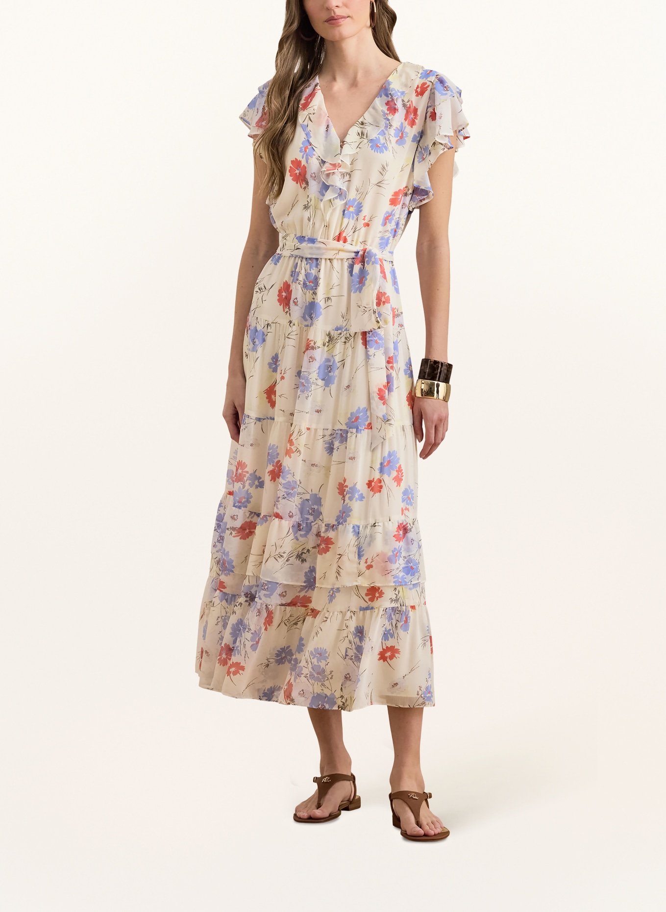 LAUREN RALPH LAUREN Sukienka z falbanami: KREMOWY / CZERWONY / NIEBIESKI