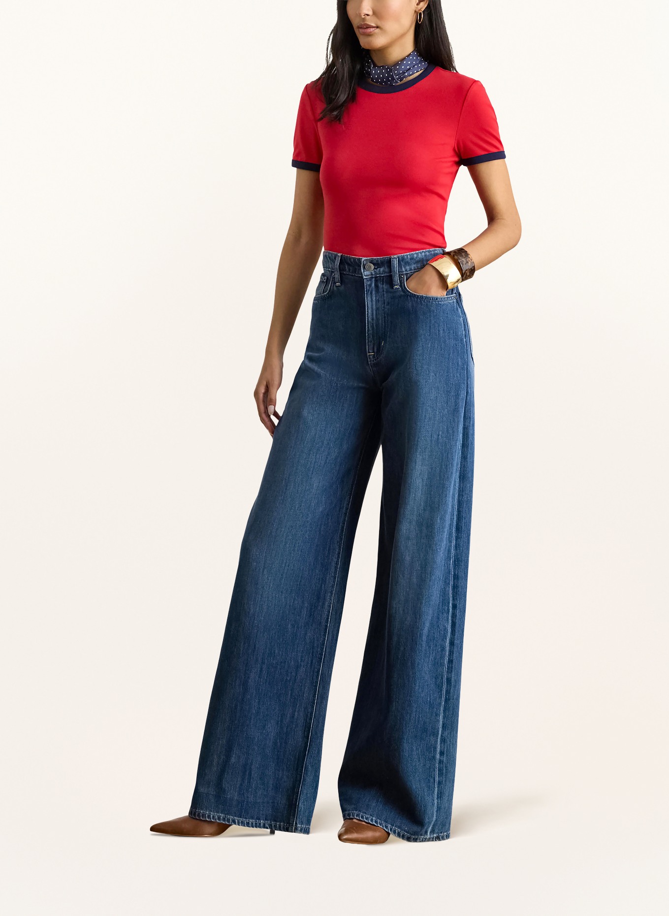 LAUREN RALPH LAUREN T-Shirt: ROT / DUNKELBLAU