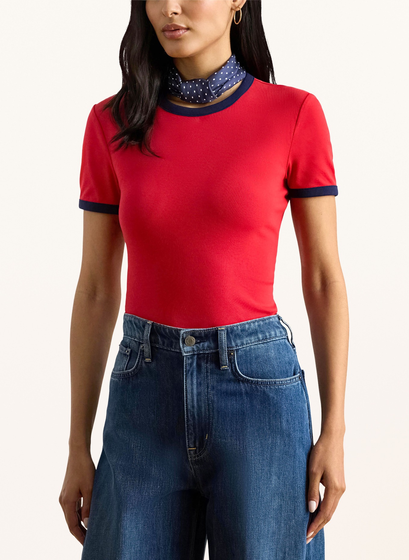 LAUREN RALPH LAUREN T-Shirt: ROT / DUNKELBLAU