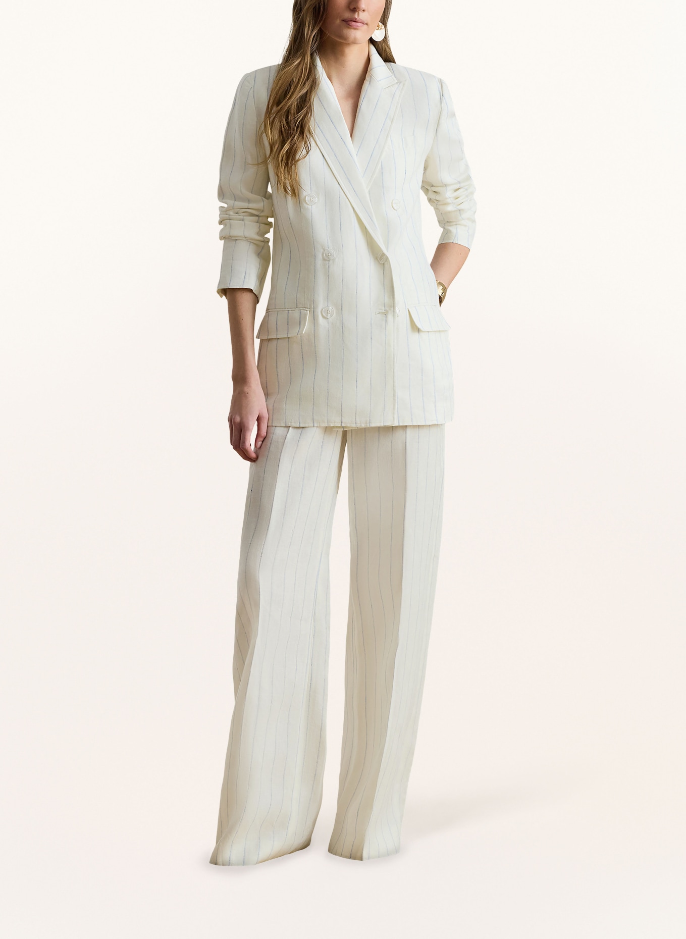 LAUREN RALPH LAUREN Marlenehose aus Leinen: CREME / BLAU