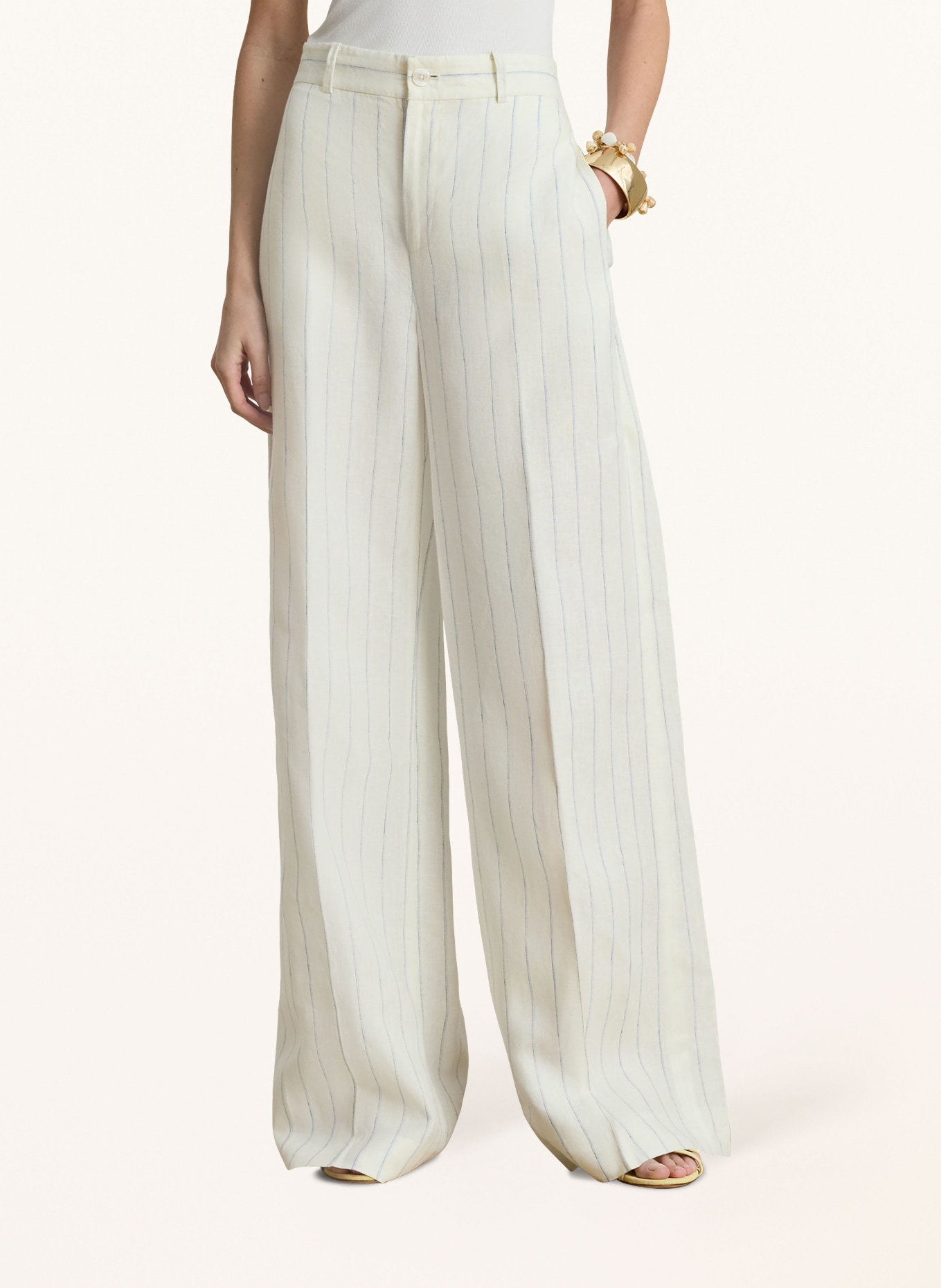 LAUREN RALPH LAUREN Marlenehose aus Leinen: CREME / BLAU