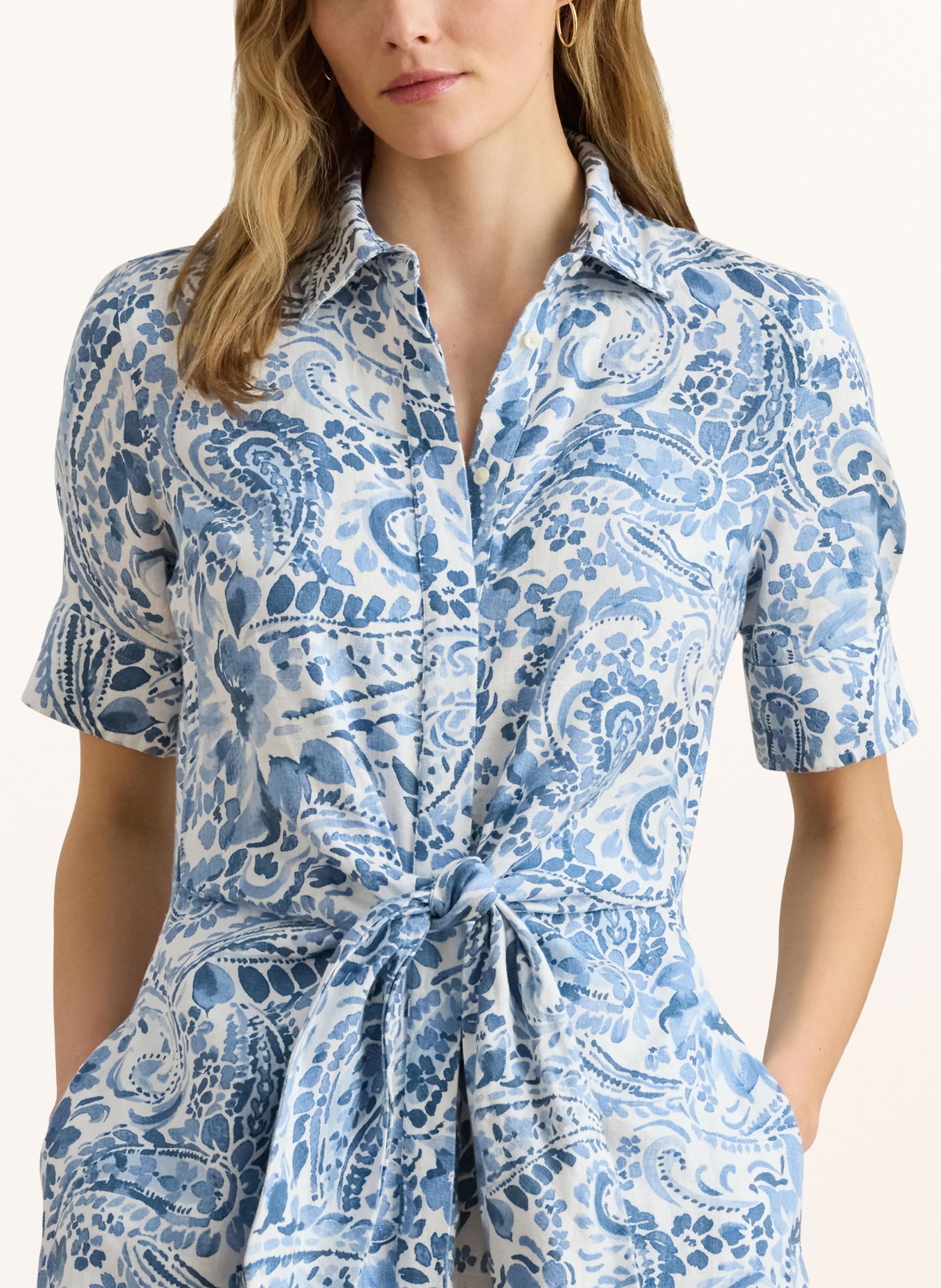 LAUREN RALPH LAUREN Robe chemise en lin: BLANC / BLEU CLAIR
