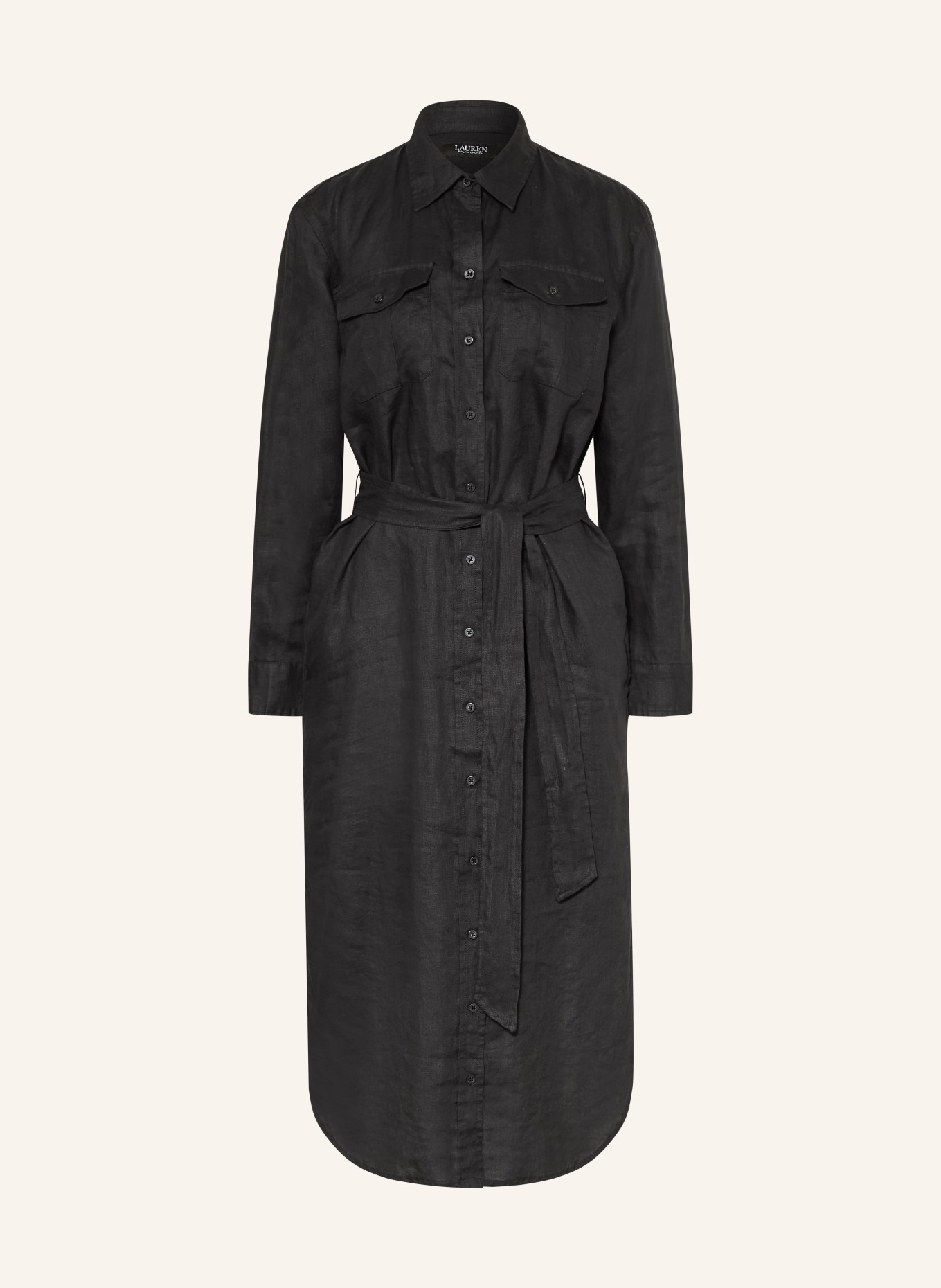LAUREN RALPH LAUREN Hemdblusenkleid aus Leinen: SCHWARZ