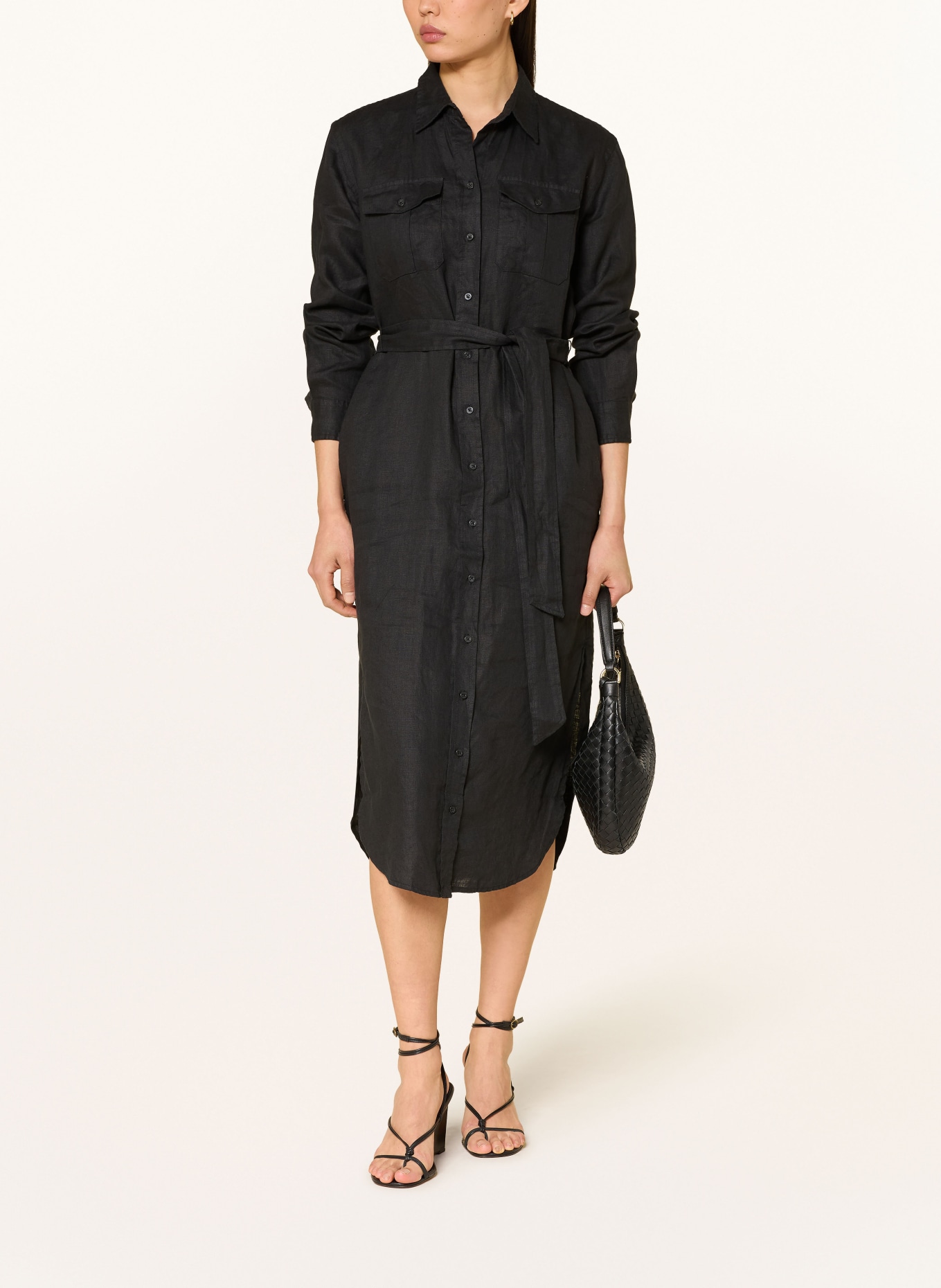 LAUREN RALPH LAUREN Hemdblusenkleid aus Leinen: SCHWARZ