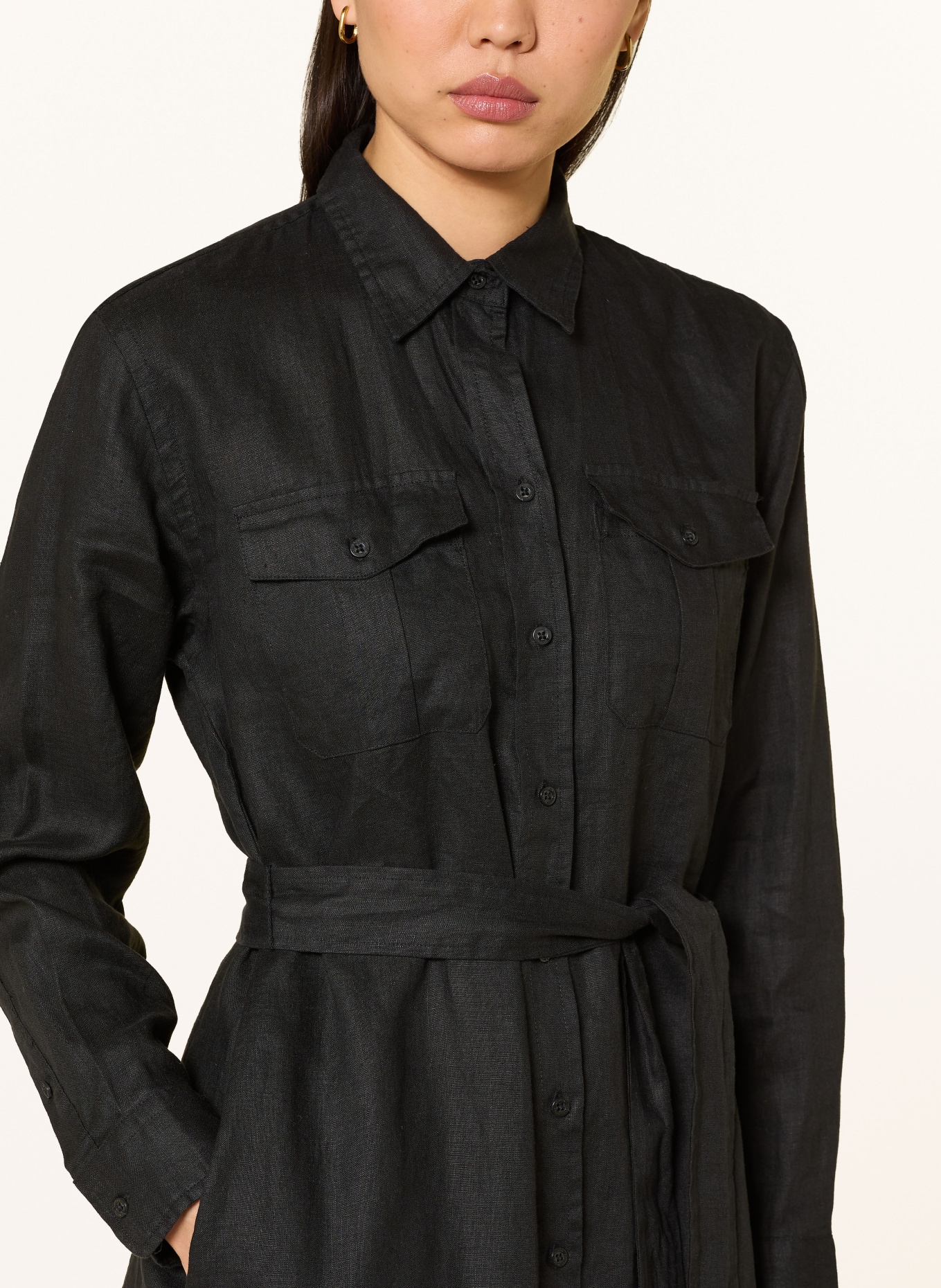 LAUREN RALPH LAUREN Hemdblusenkleid aus Leinen: SCHWARZ