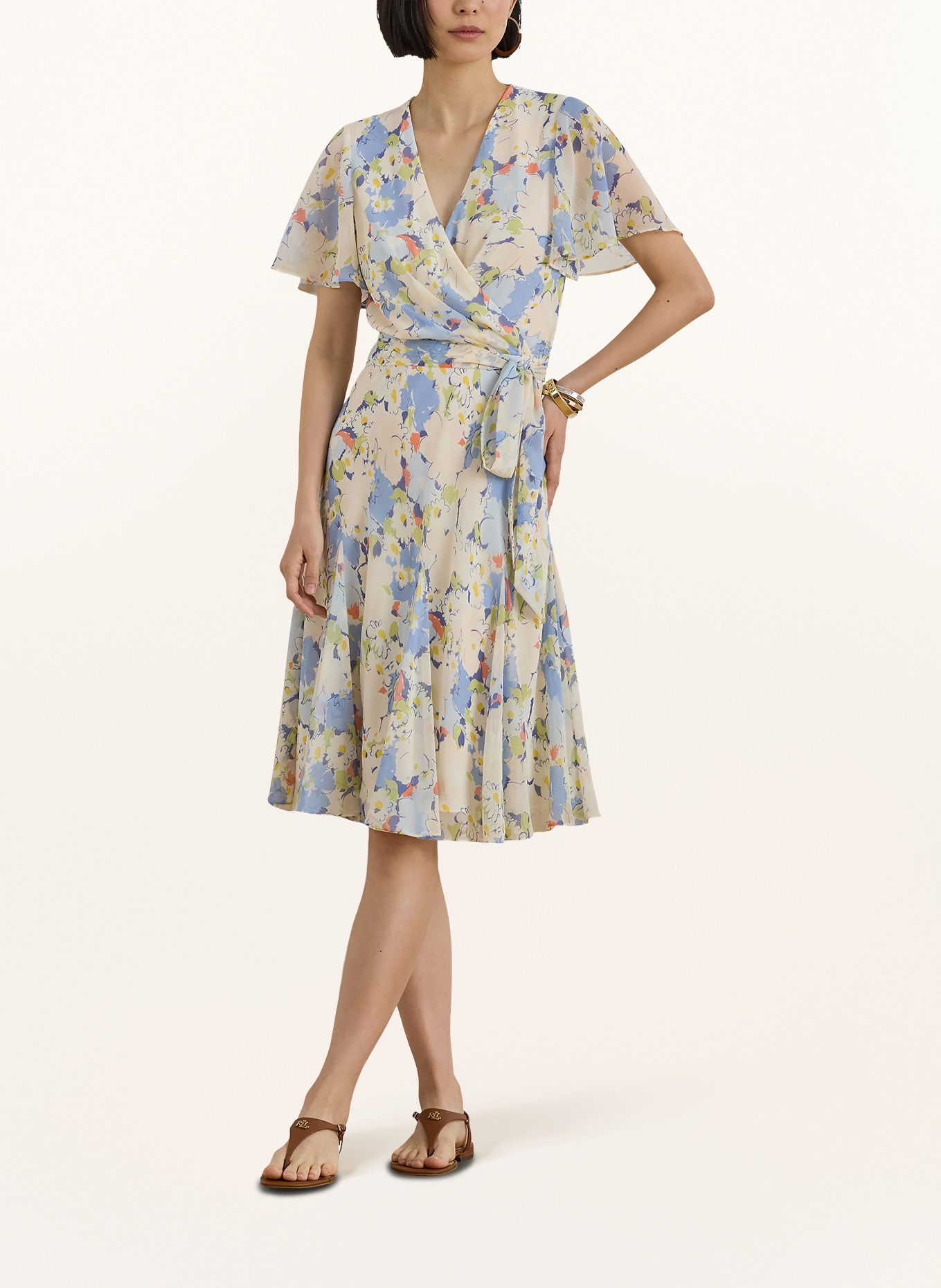 LAUREN RALPH LAUREN Wickelkleid: CREME / LACHS / HELLBLAU