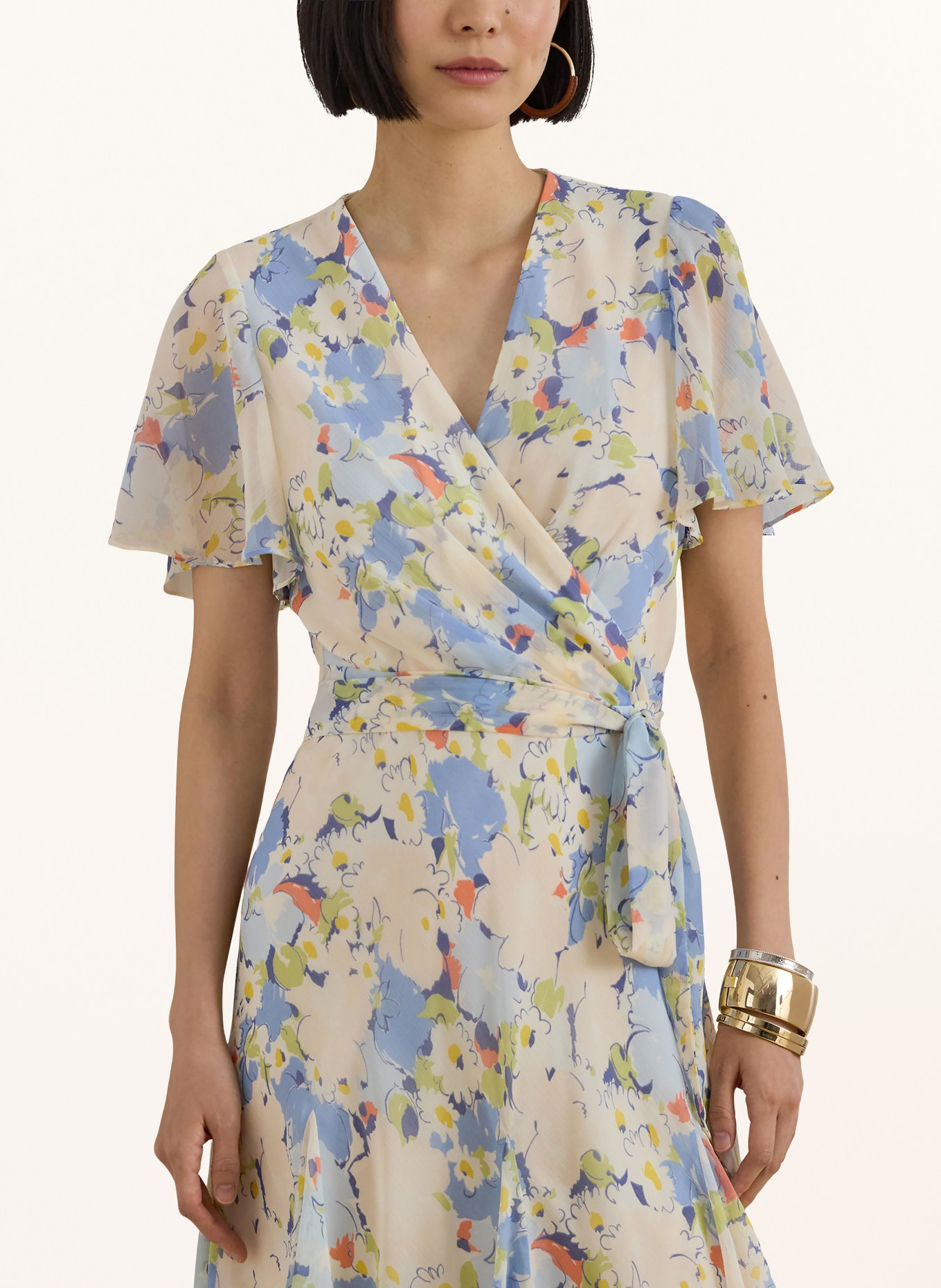 LAUREN RALPH LAUREN Wickelkleid: CREME / LACHS / HELLBLAU