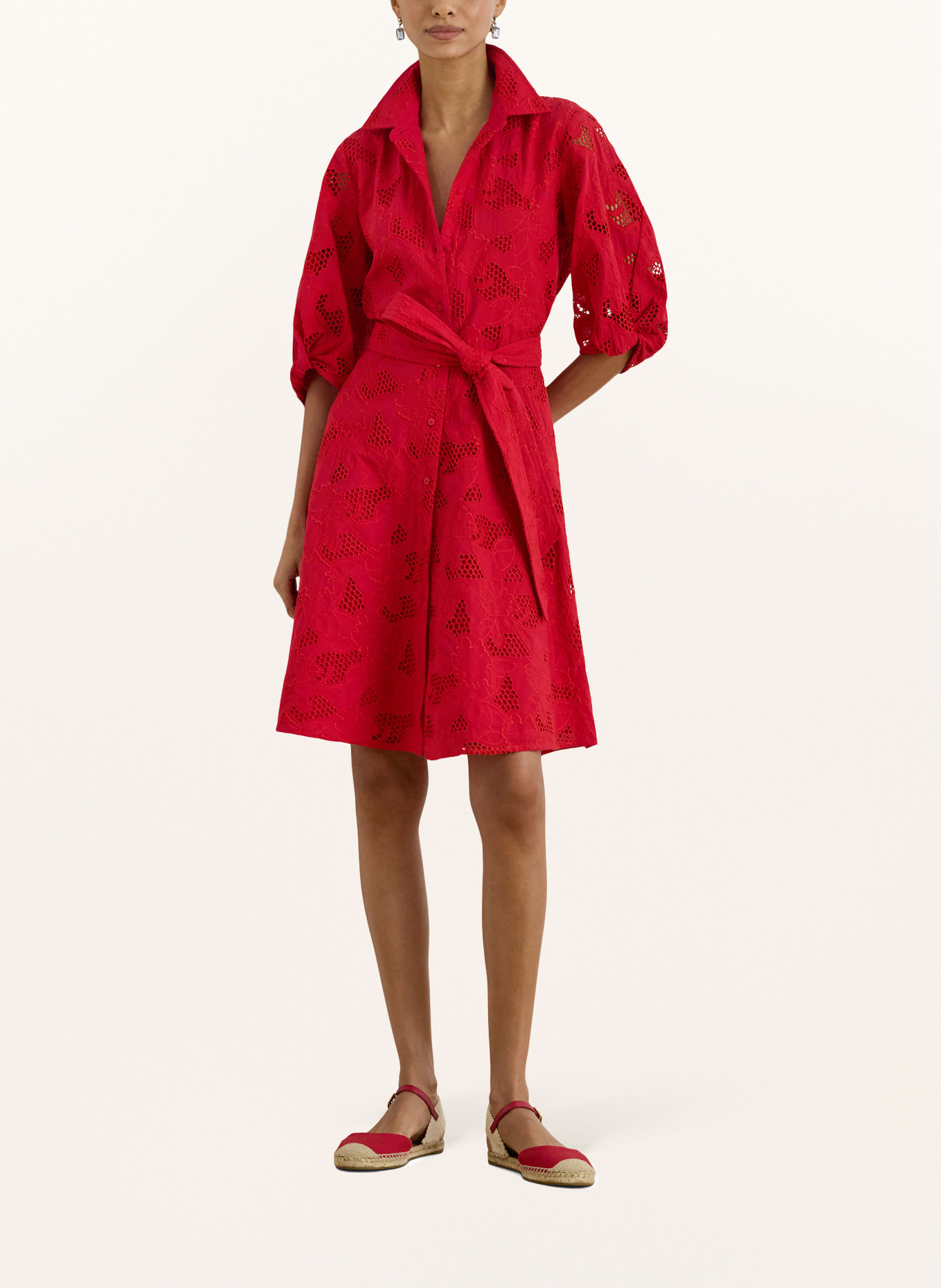LAUREN RALPH LAUREN Robe chemise en dentelle: ROUGE