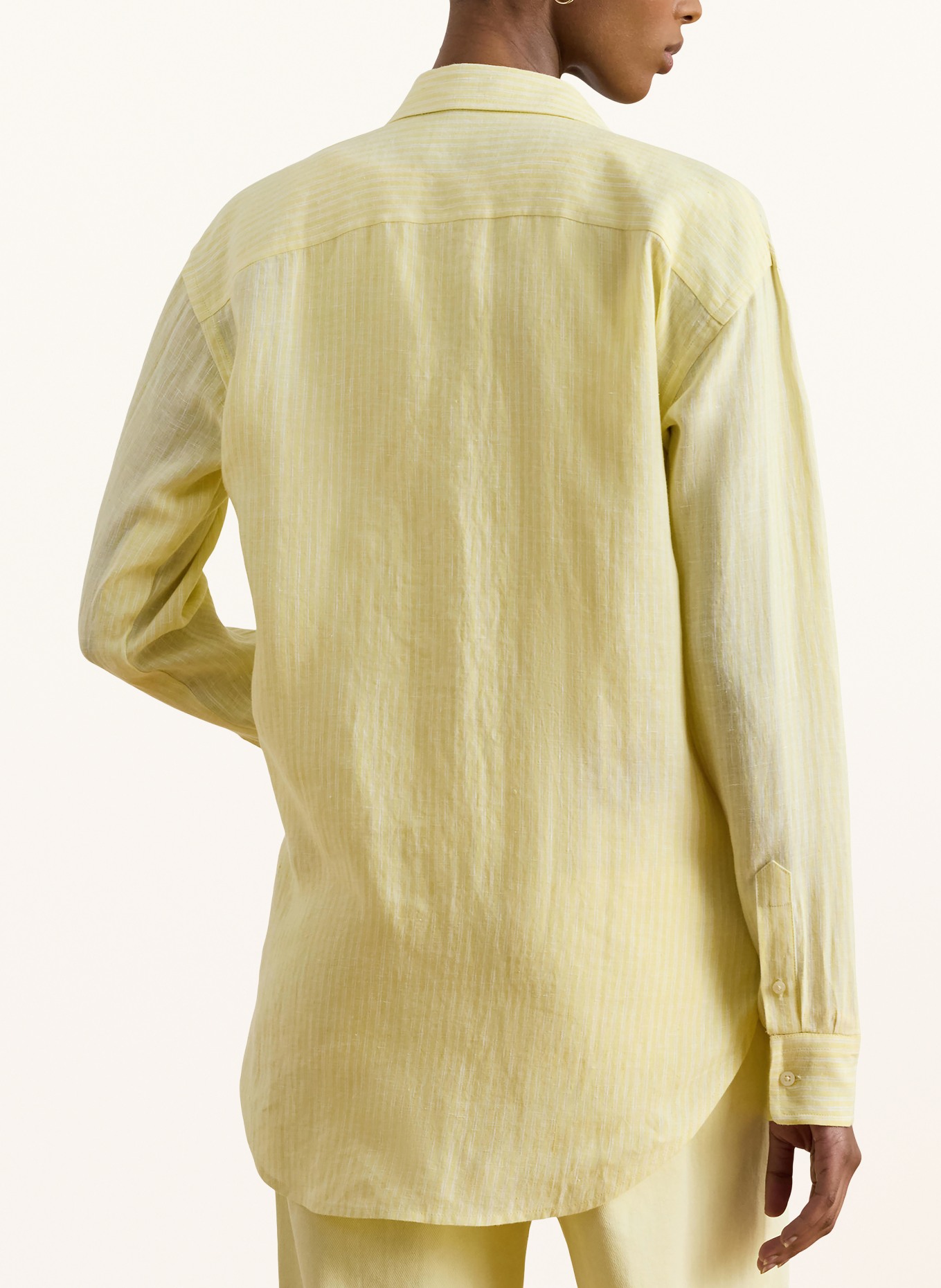 LAUREN RALPH LAUREN Hemdbluse aus Leinen: GELB / WEISS